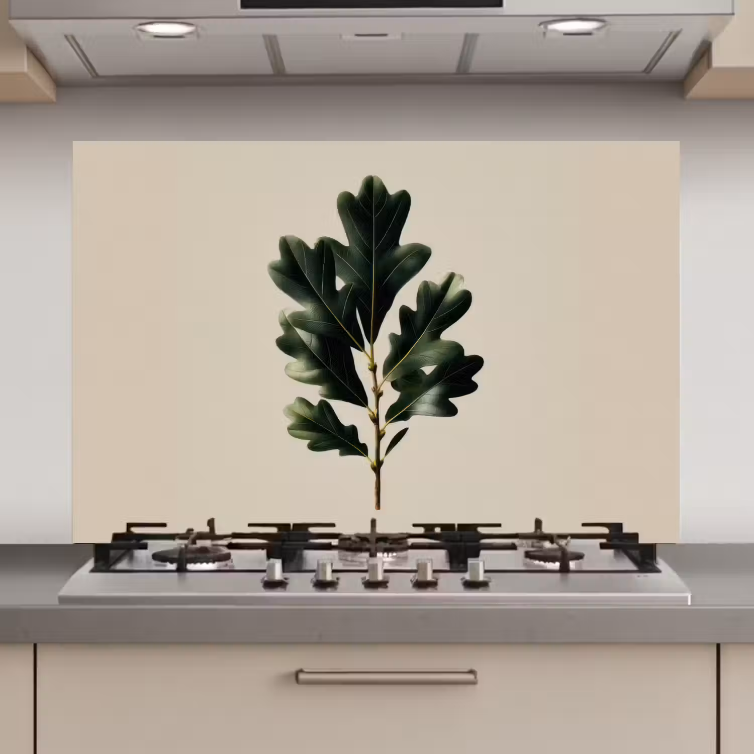 Eikenbladeren - Beige - Groen - Golvende randen keuken achterwand spatscherm klein -3d_website