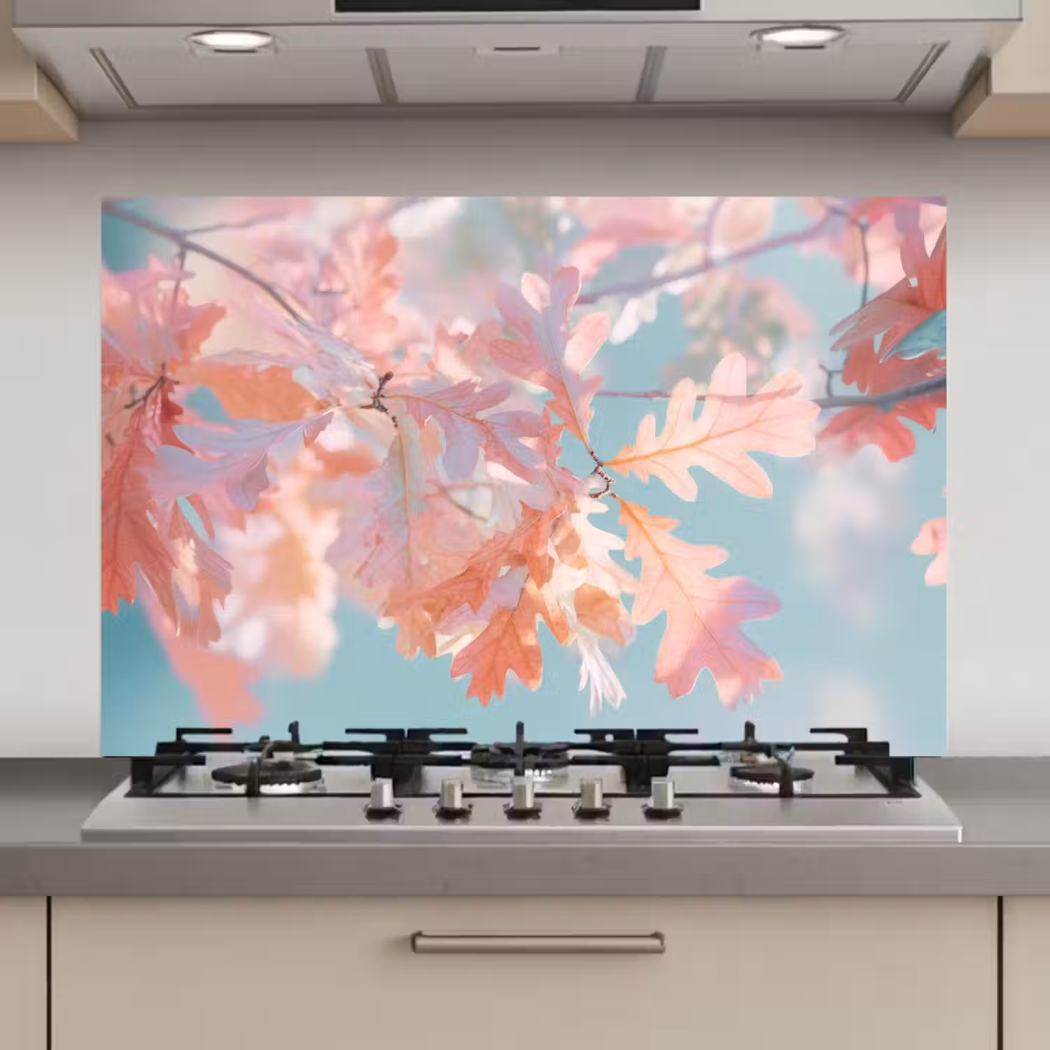Eikenbladeren - Takken - Roze keuken achterwand spatscherm klein -3d_website