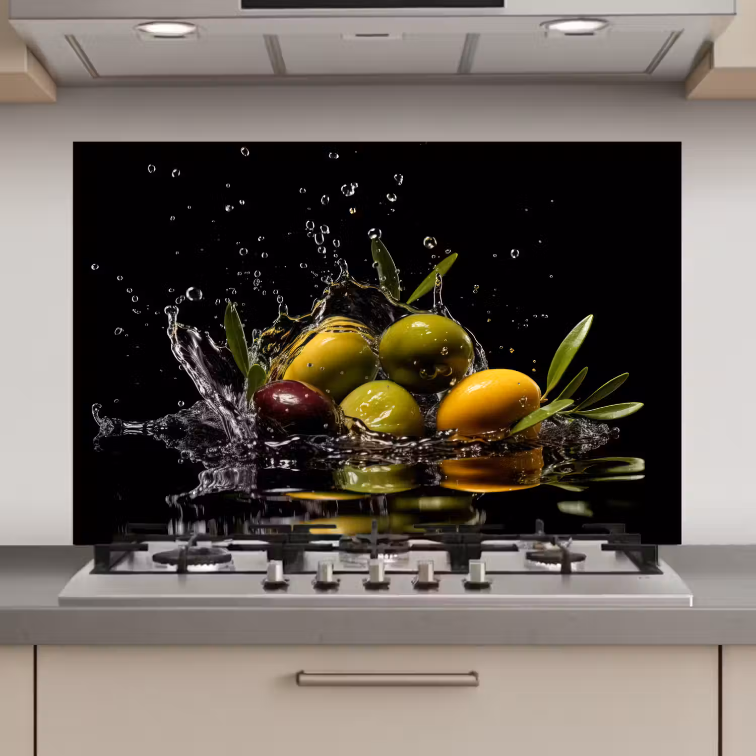 Olijven - Groen - Water - Zwart keuken achterwand spatscherm klein -3d_website