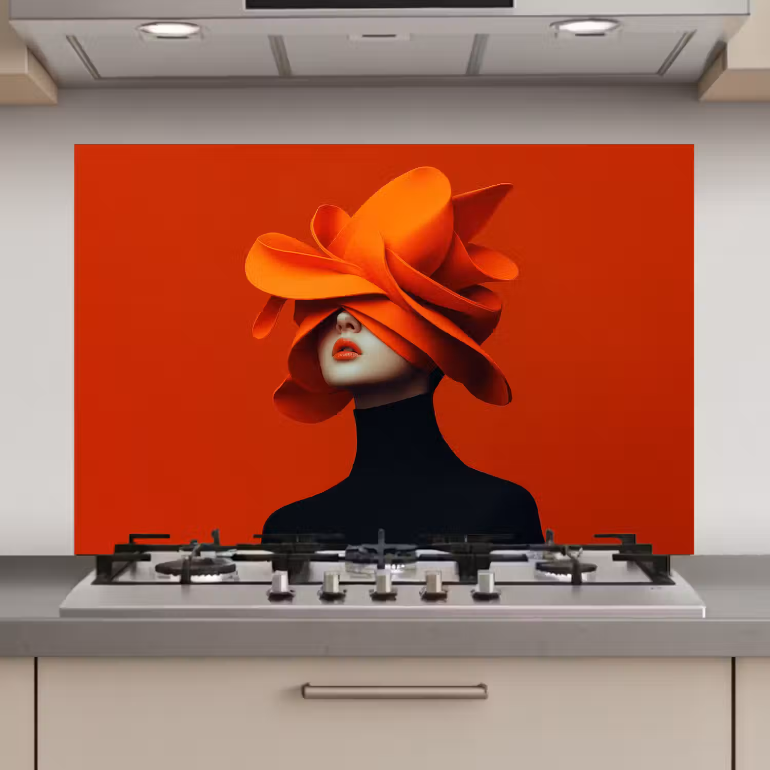 Oranje - Hoed - Vrouw keuken achterwand spatscherm klein -3d_website