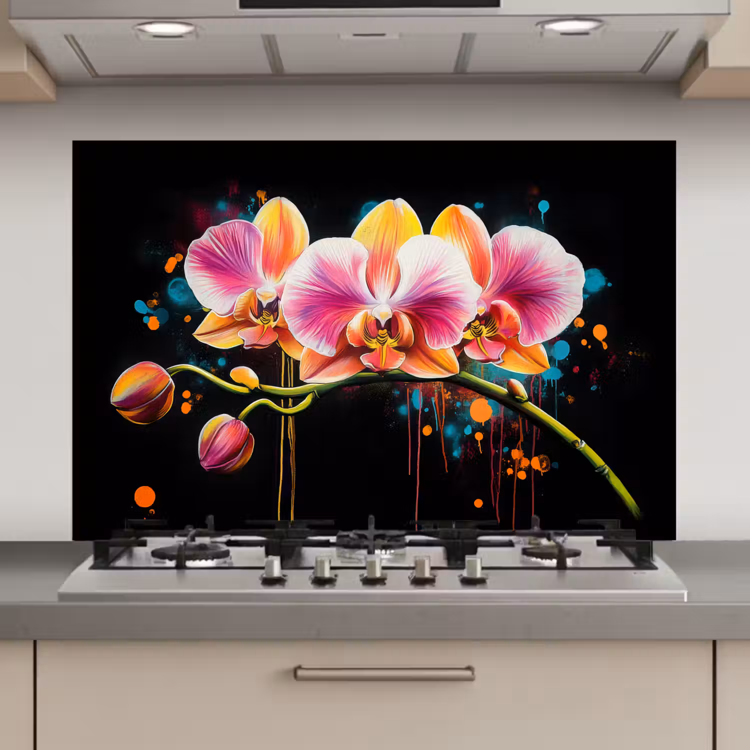 Orchidee - Graffiti - Kleurrijk - Bloemen - Abstract keuken achterwand spatscherm klein -3d_website