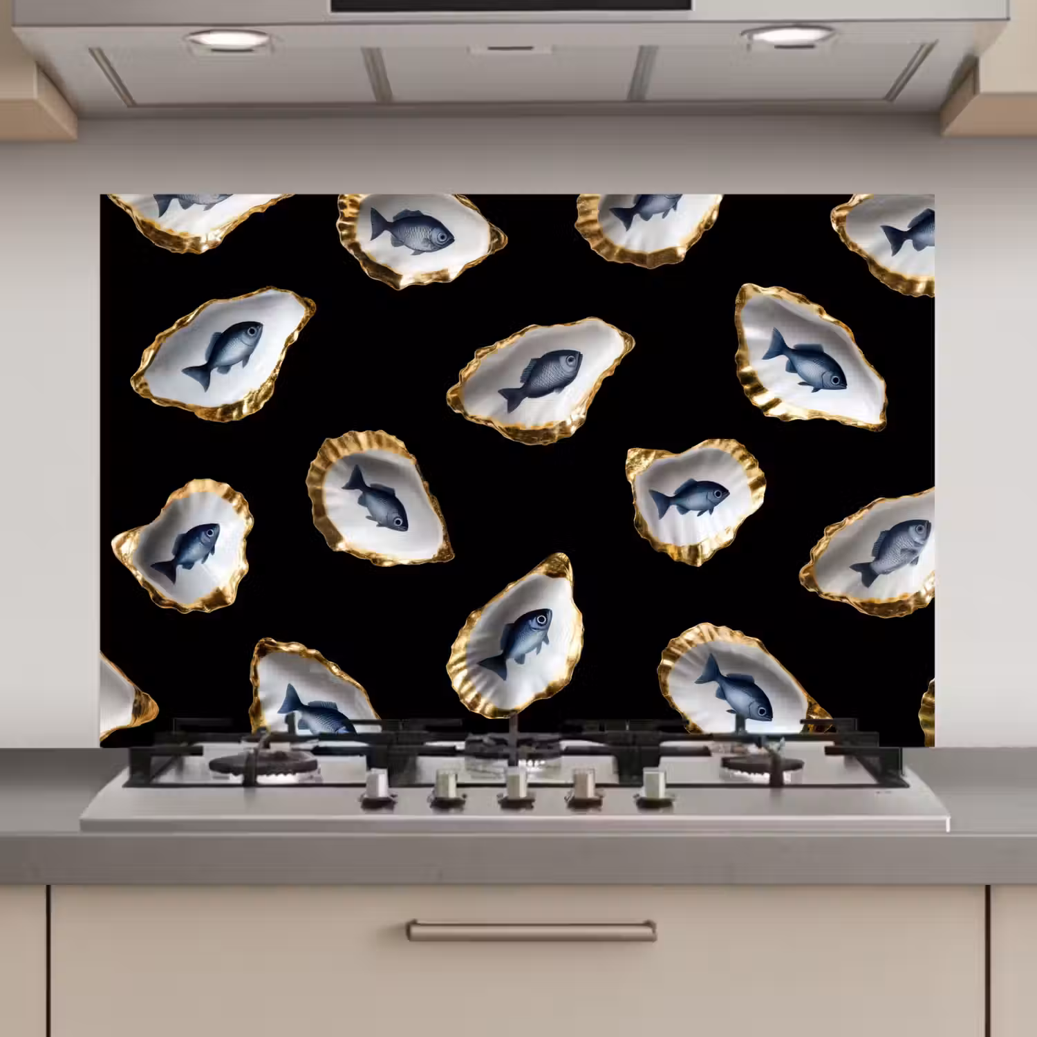 Oesters - Vissen - Blauw - Goud keuken achterwand spatscherm klein -3d_website
