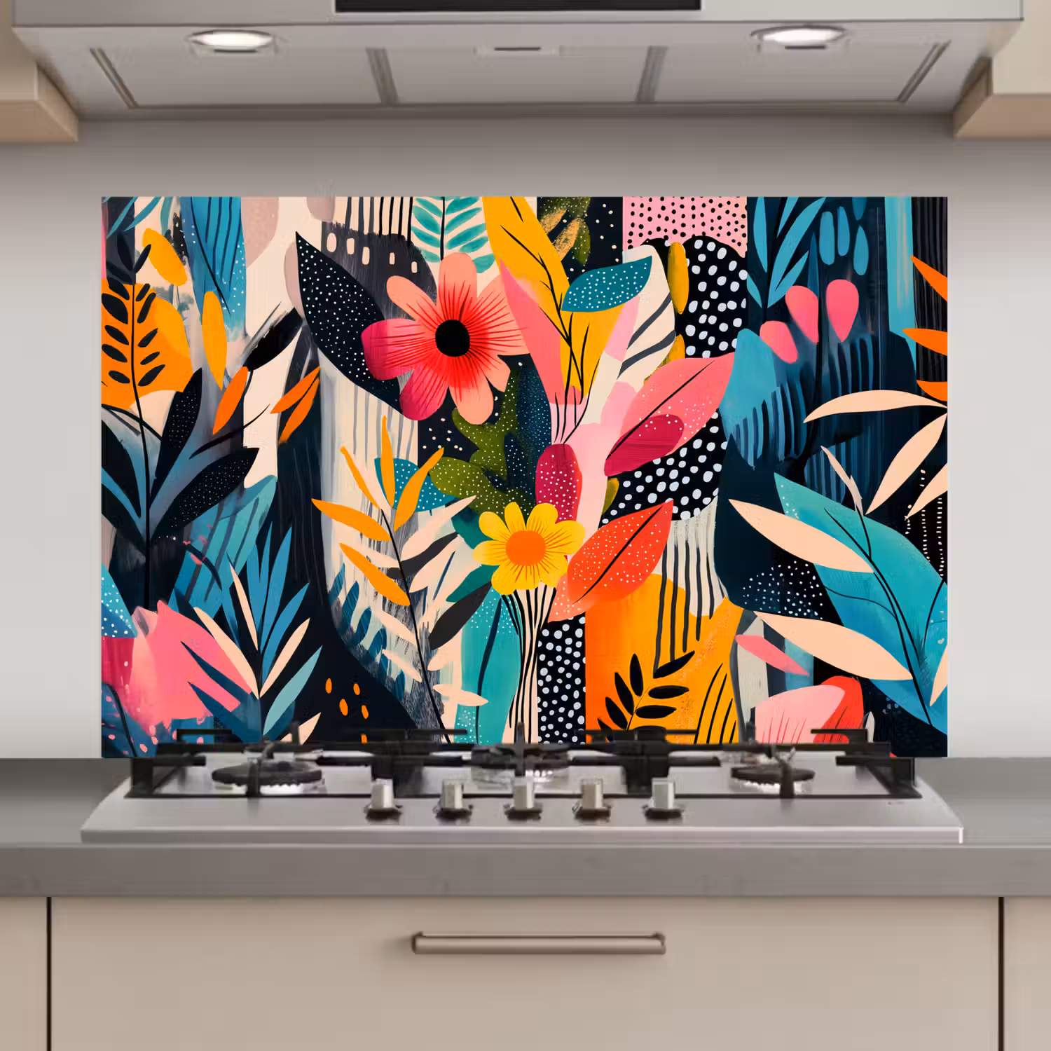 Schilderij - Abstract - Bloemen - Roze keuken achterwand spatscherm klein -3d_website