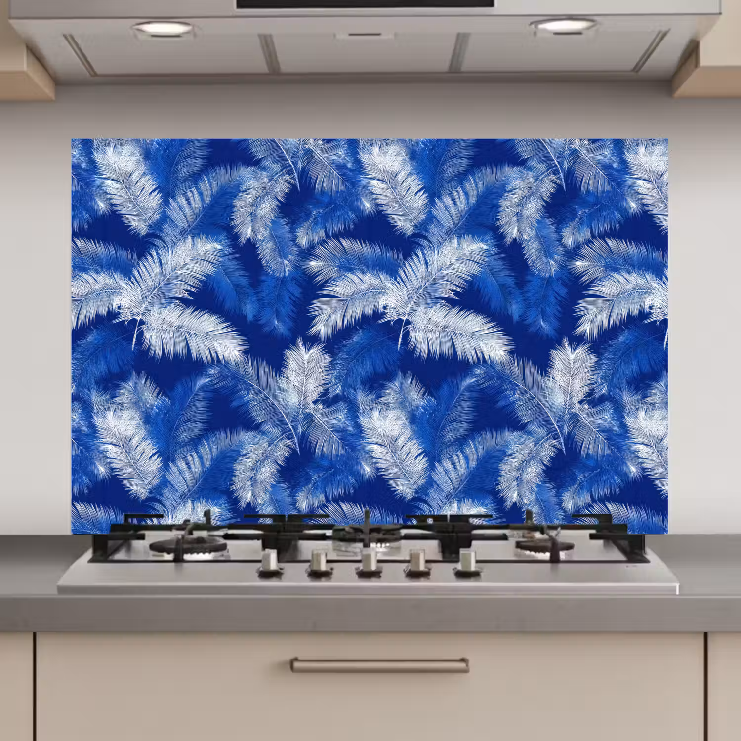 Palmblad - Patroon - Blauw keuken achterwand spatscherm klein 900 -3d_website