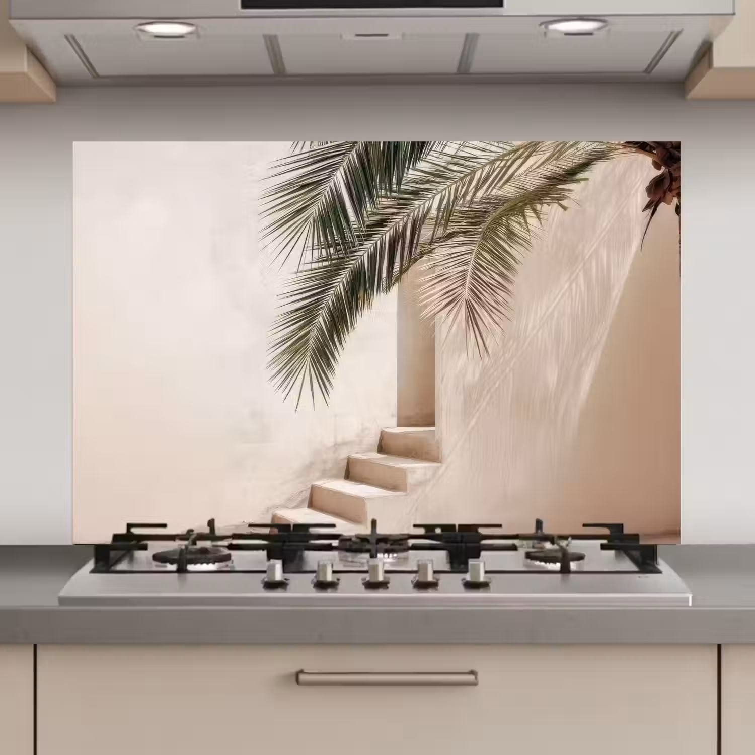 Palmboom - Schaduw - Trap - Beige keuken achterwand spatscherm klein -3d_website