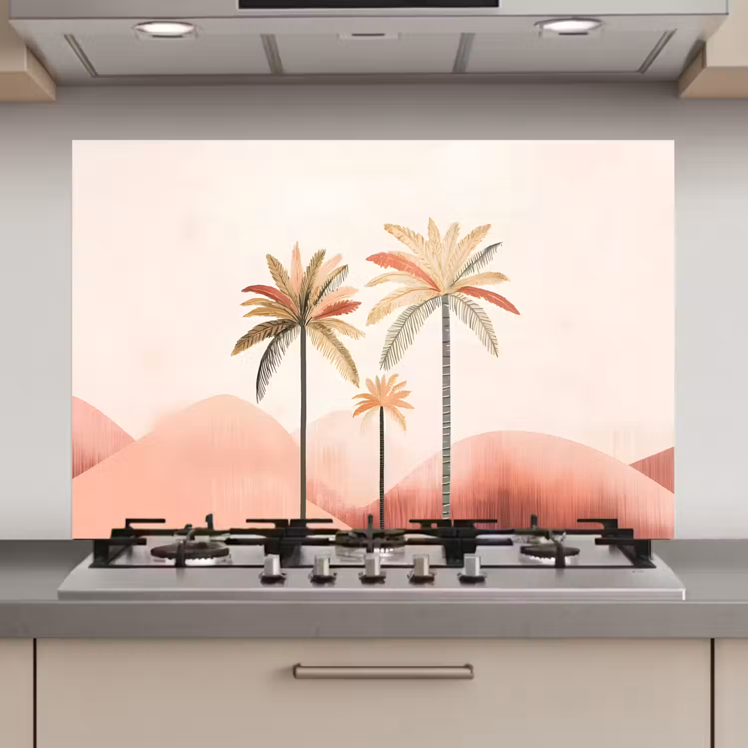 Palmbomen - Heuvels - Minimalistisch - Zachtroze keuken achterwand spatscherm klein -3d_website