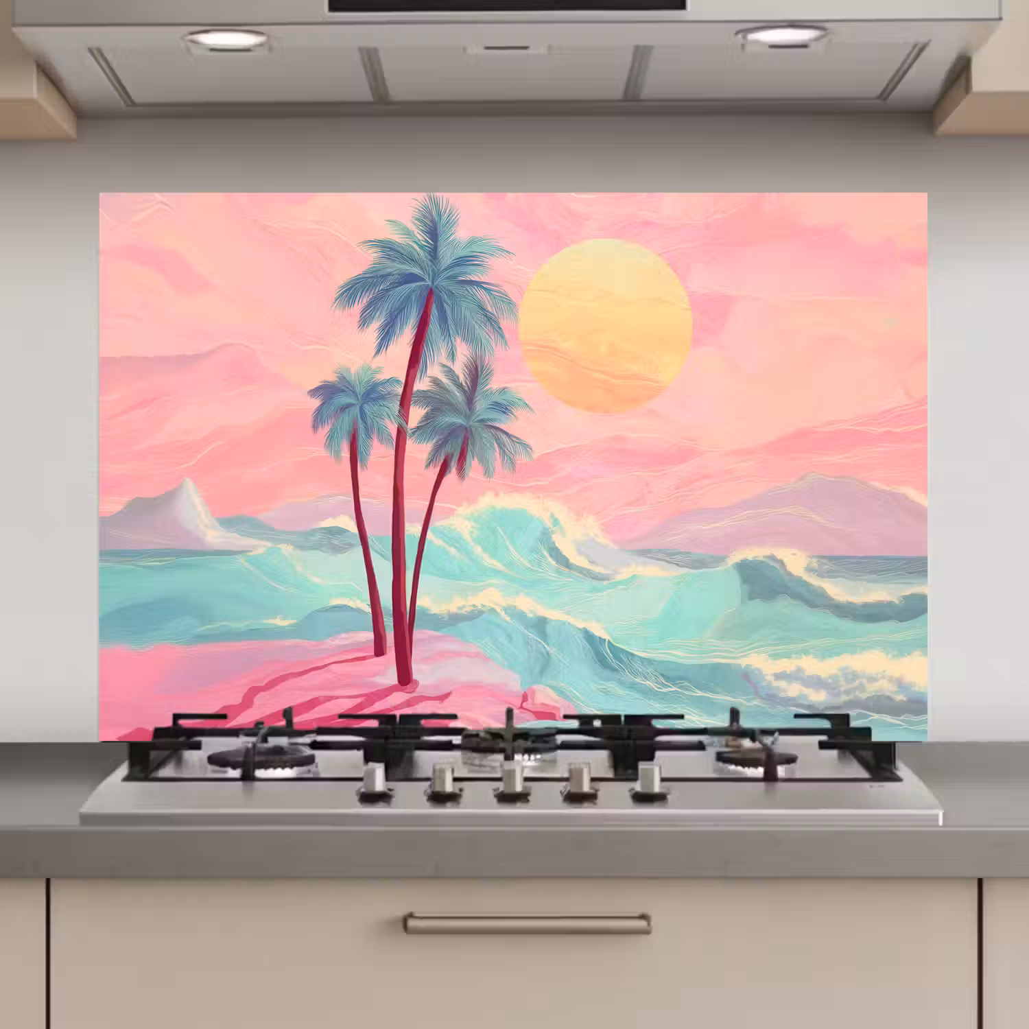 Palmbomen - Golven - Zee keuken achterwand spatscherm klein -3d_website
