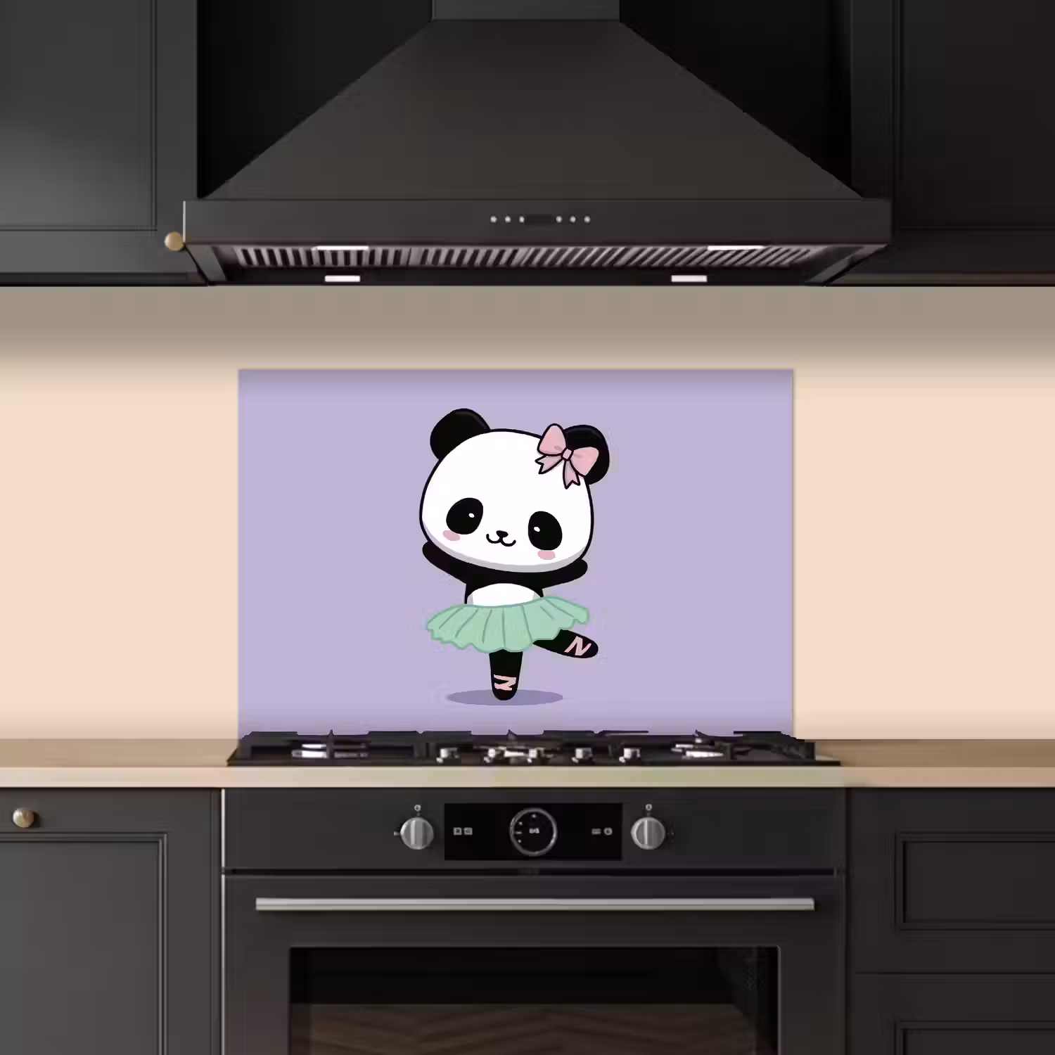 Panda - Paars - Sierlijk - Kawaii keuken achterwand spatscherm klein -sfeer1