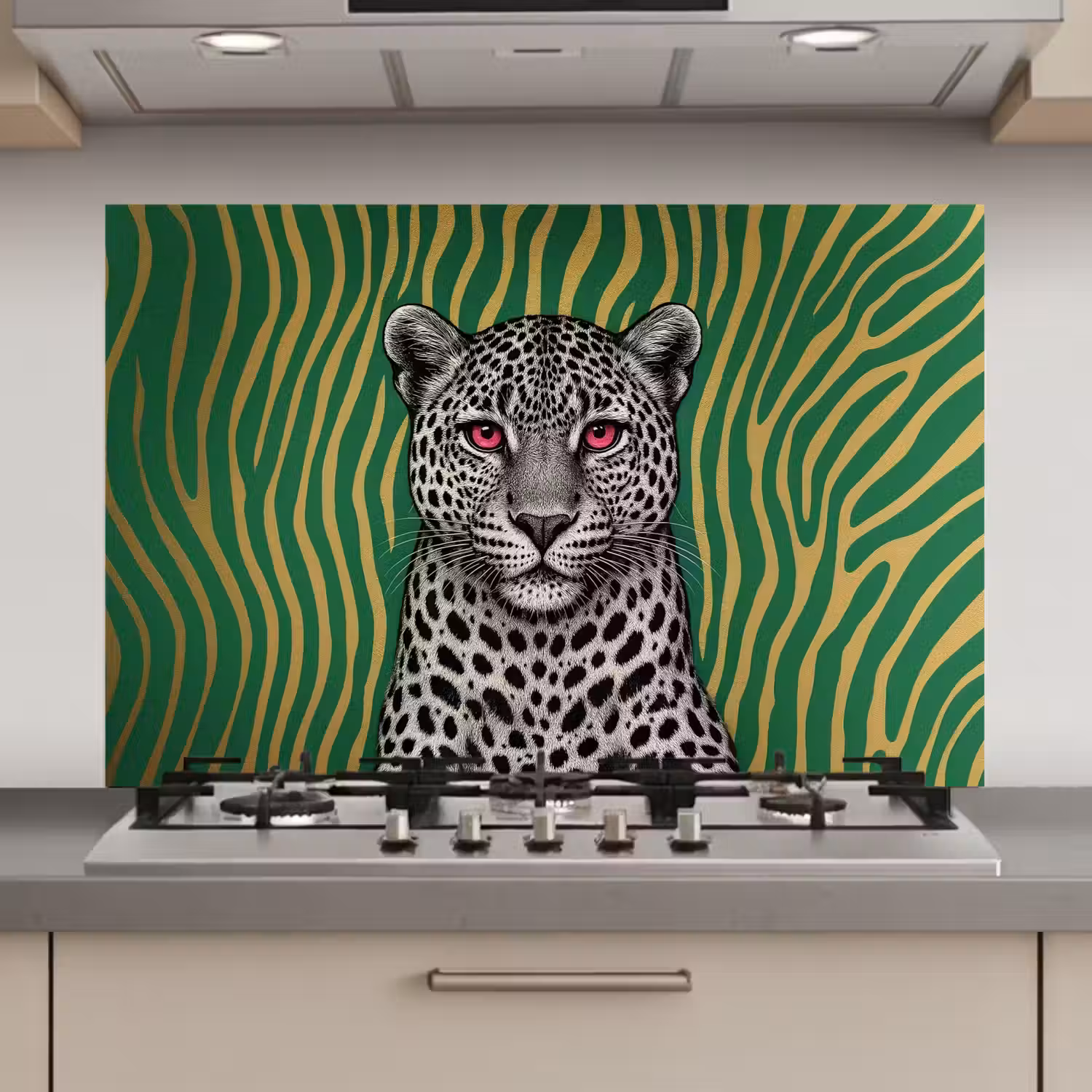 Panter - Zebrapatroon - Groen keuken achterwand spatscherm klein -3d_website