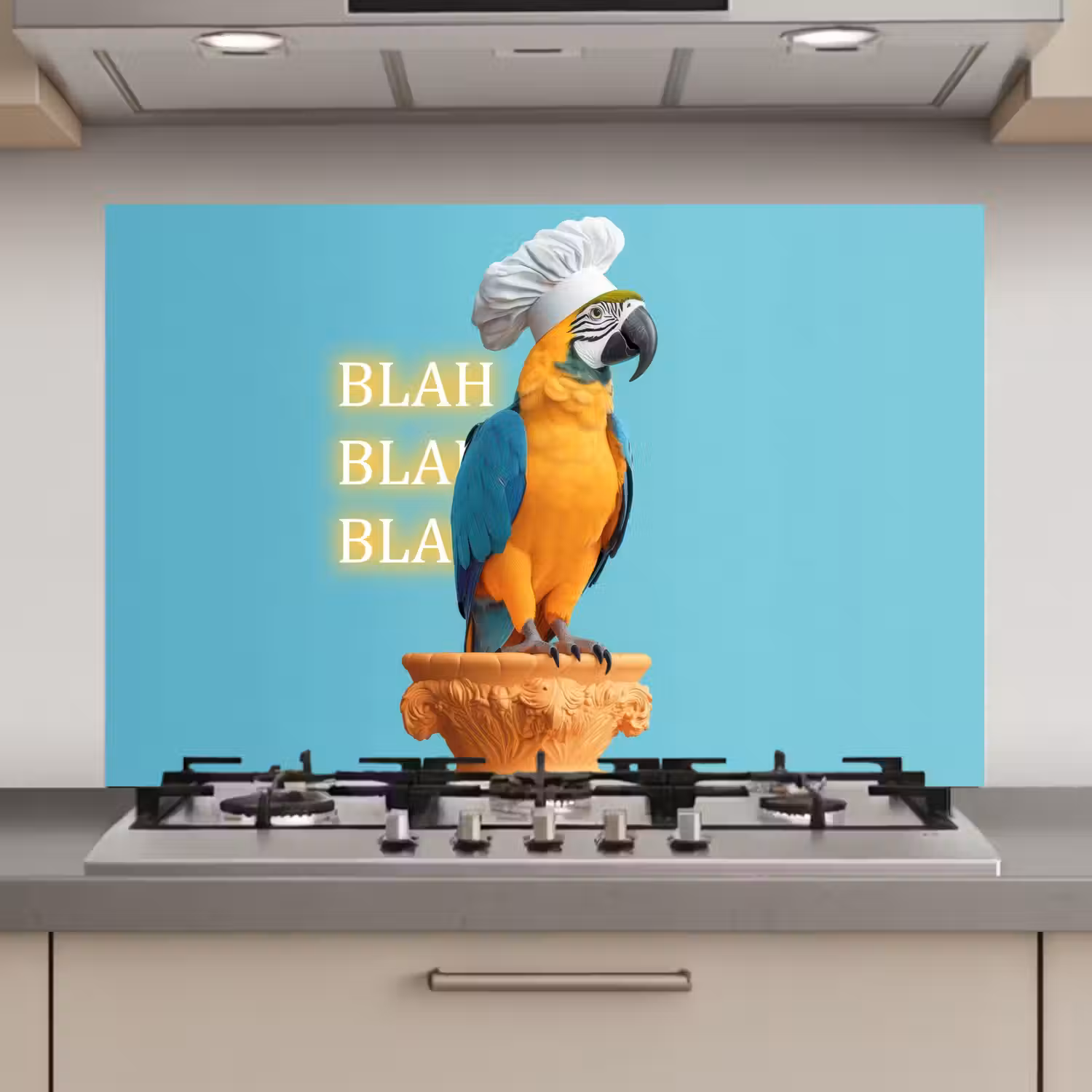 Papegaai - Koksmuts - Quote - Neon keuken achterwand spatscherm klein -3d_website