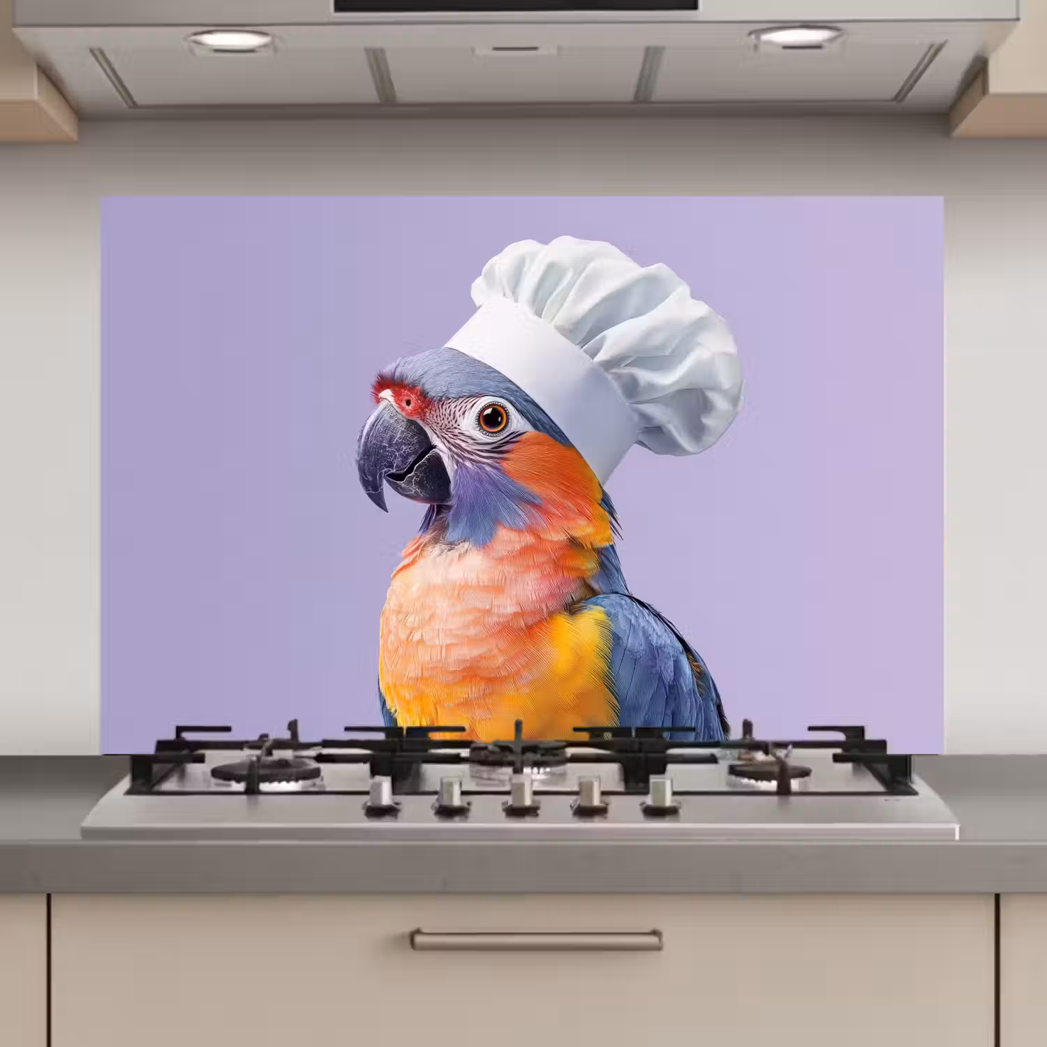 Papegaai - Koksmuts - Paars - Cute keuken achterwand spatscherm klein -3d_website