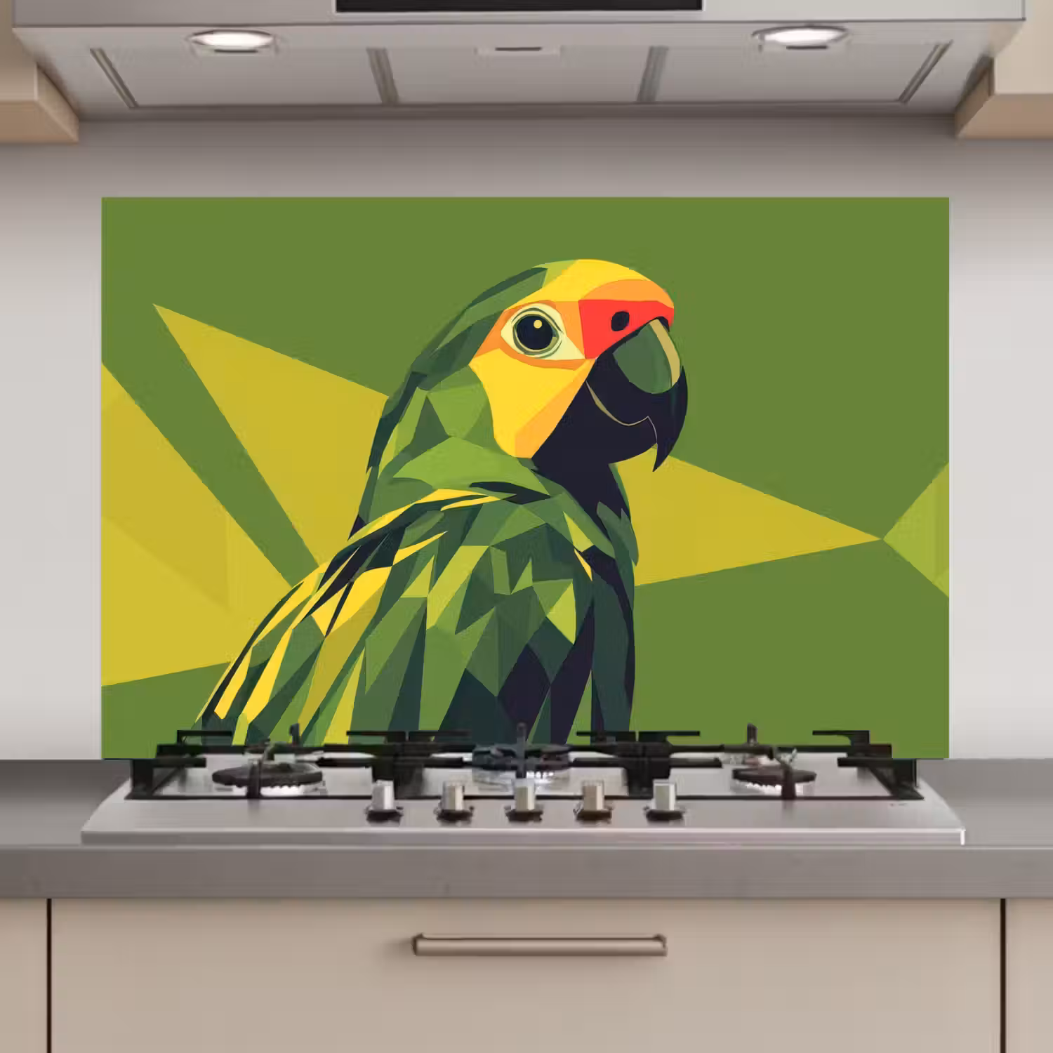 Papegaai - Groen - Snavel - Abstract keuken achterwand spatscherm klein -3d_website