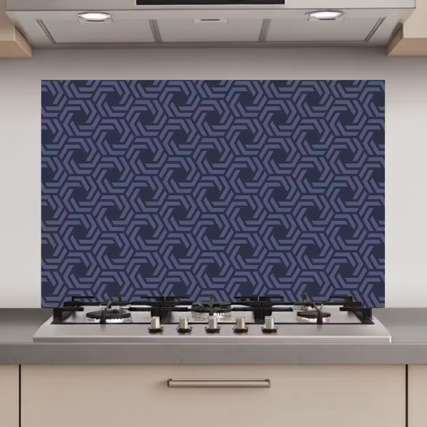 Patroon - Blauw - Geometrisch keuken achterwand spatscherm klein 900 -3d_website