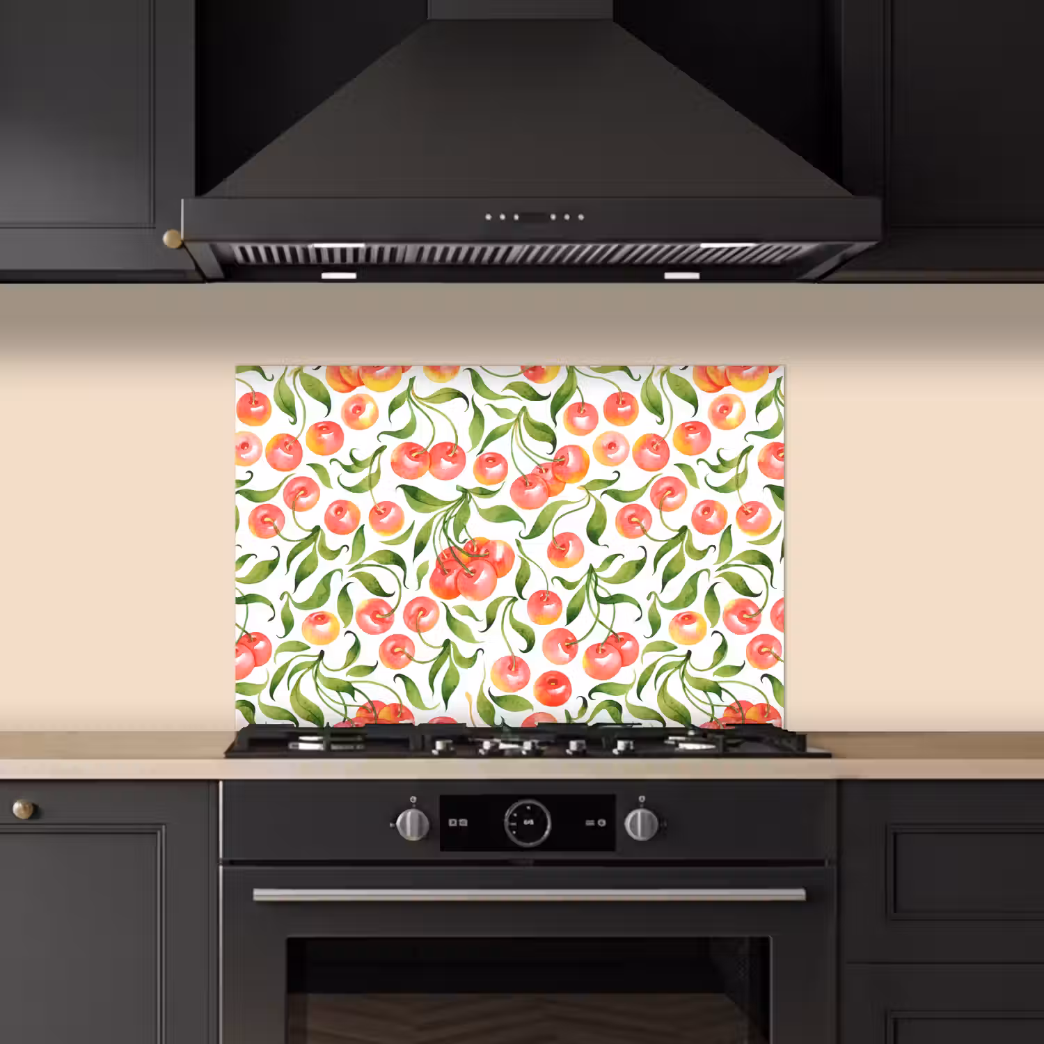 Patroon - Kersen - Wit keuken achterwand spatscherm klein 900 -sfeer1