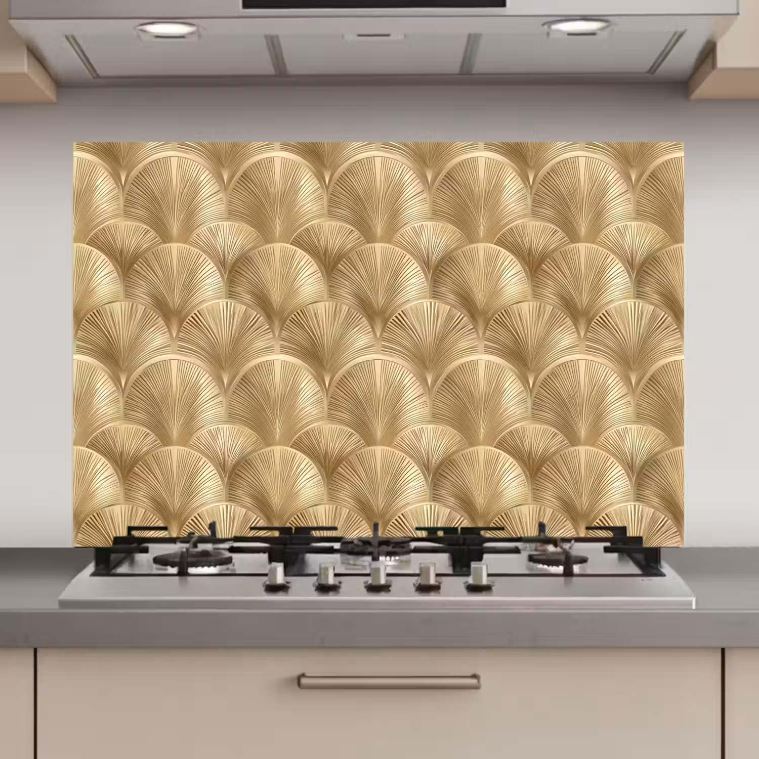 Patroon - Waaier - Goud keuken achterwand spatscherm klein 900 -3d_website