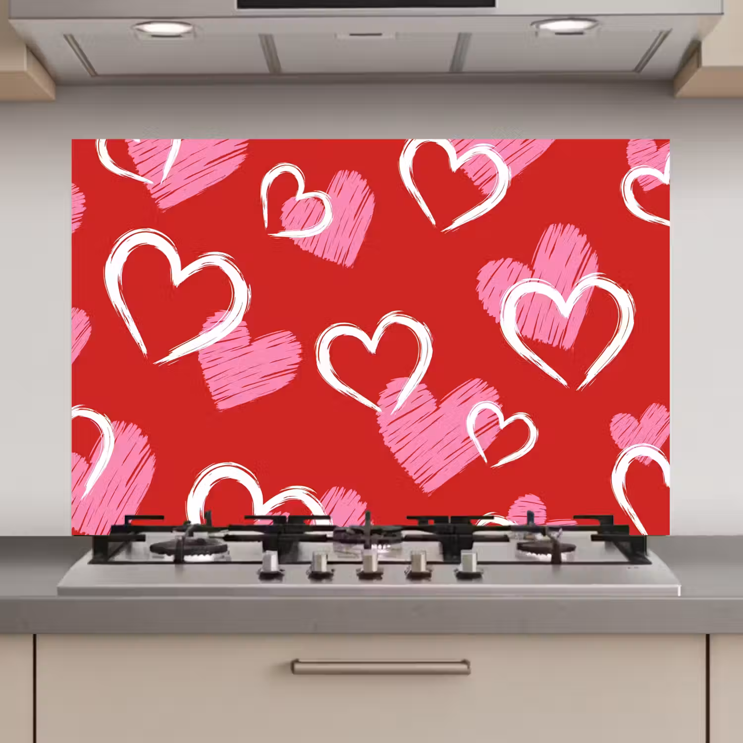 Patroon - Hartjes - Roze - Valentijn keuken achterwand spatscherm klein -3d_website