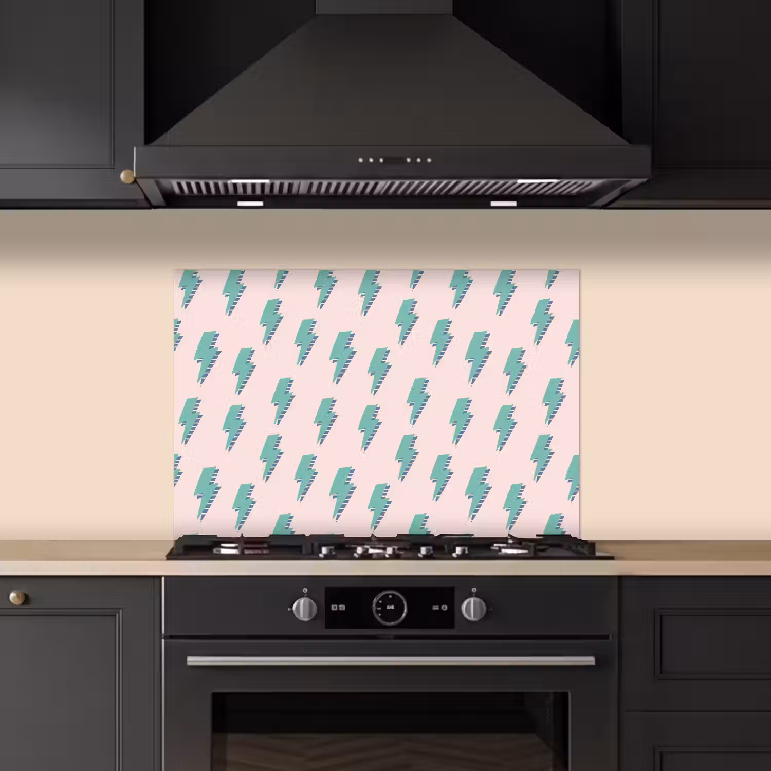 Patroon - Bliksem - Roze - Groen keuken achterwand spatscherm klein 900 -sfeer1