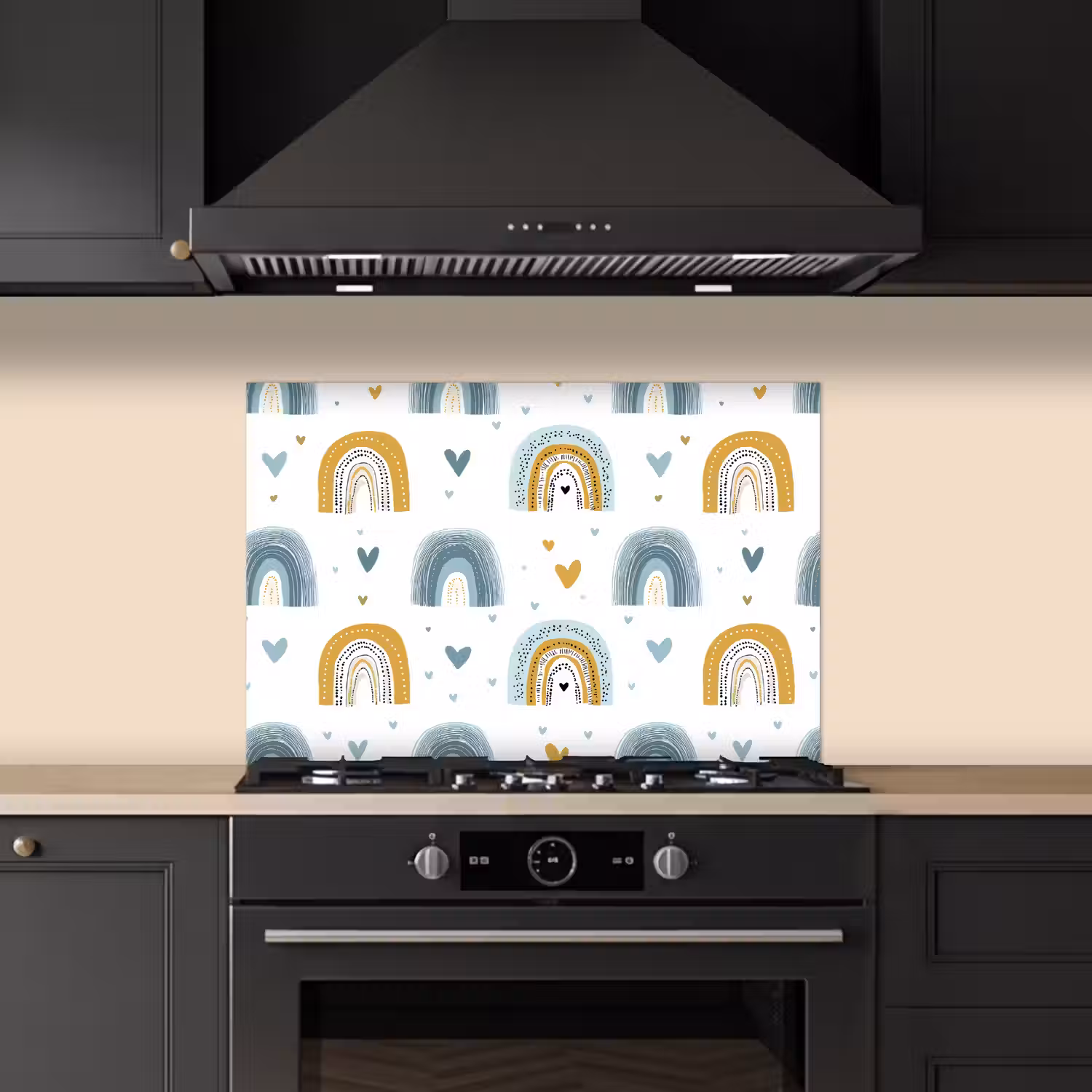 Patroon - Regenboog - Hartjes keuken achterwand spatscherm klein -sfeer1
