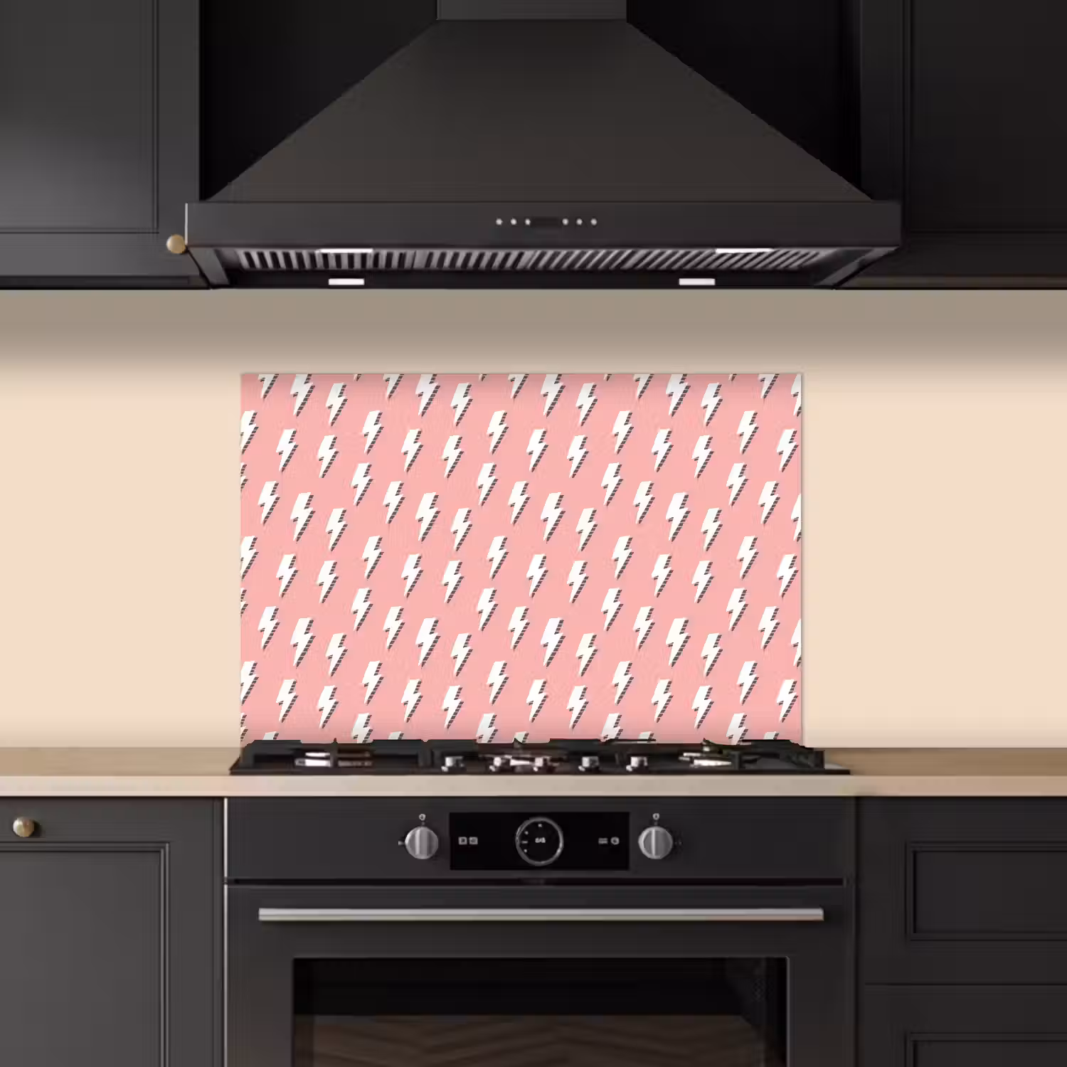 Patroon - Wit - Bliksem - Roze keuken achterwand spatscherm klein 900 -sfeer1