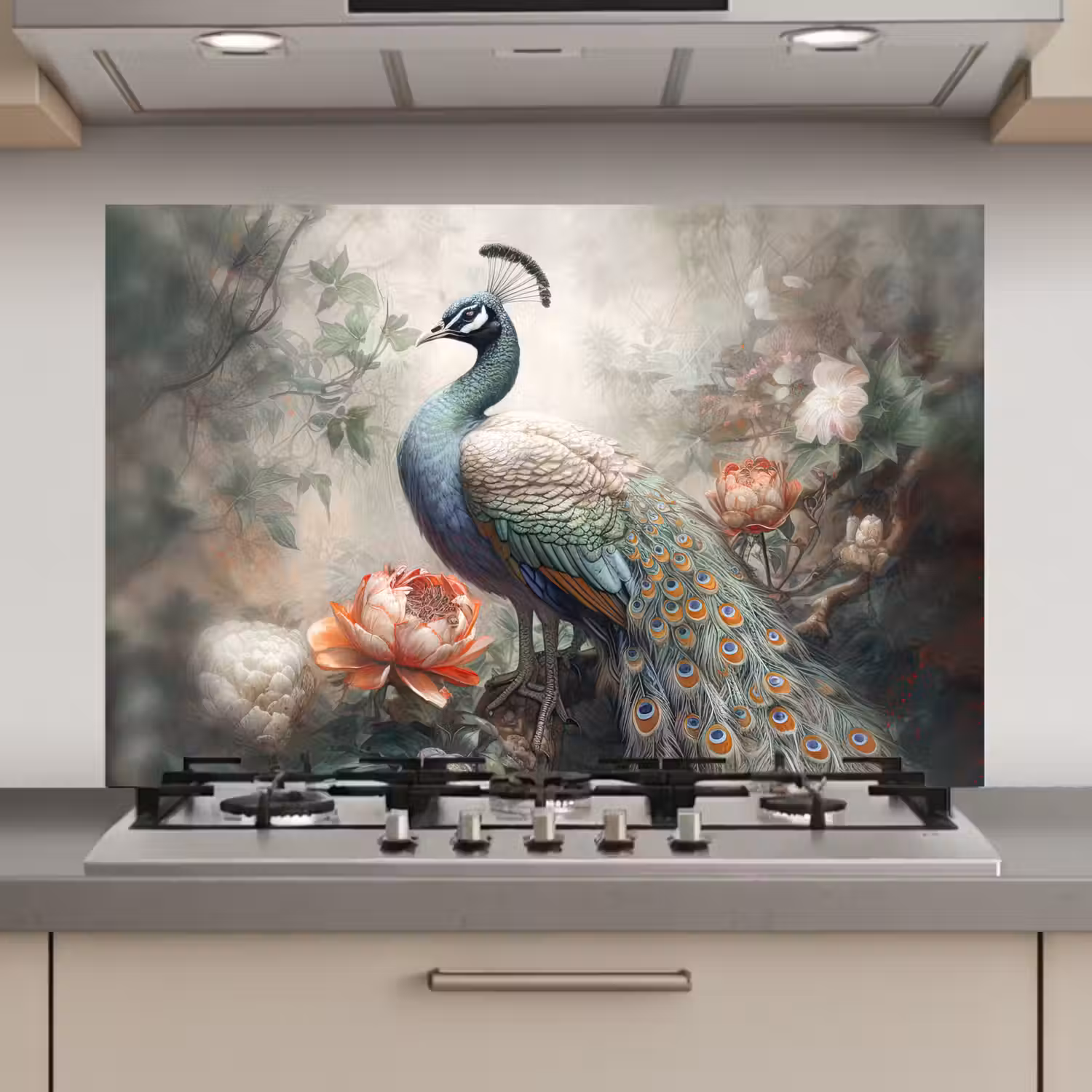 Pauw - Pauwenveren - Vogel - Jungle - Bloemen keuken achterwand spatscherm klein -3d_website