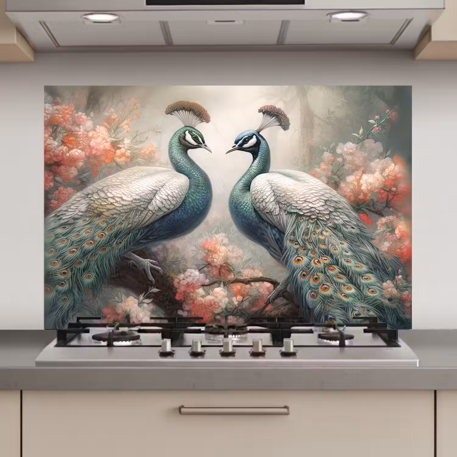 Pauwen - Pauwenveren - Vogels - Bloemen - Natuur keuken achterwand spatscherm klein -3d_website