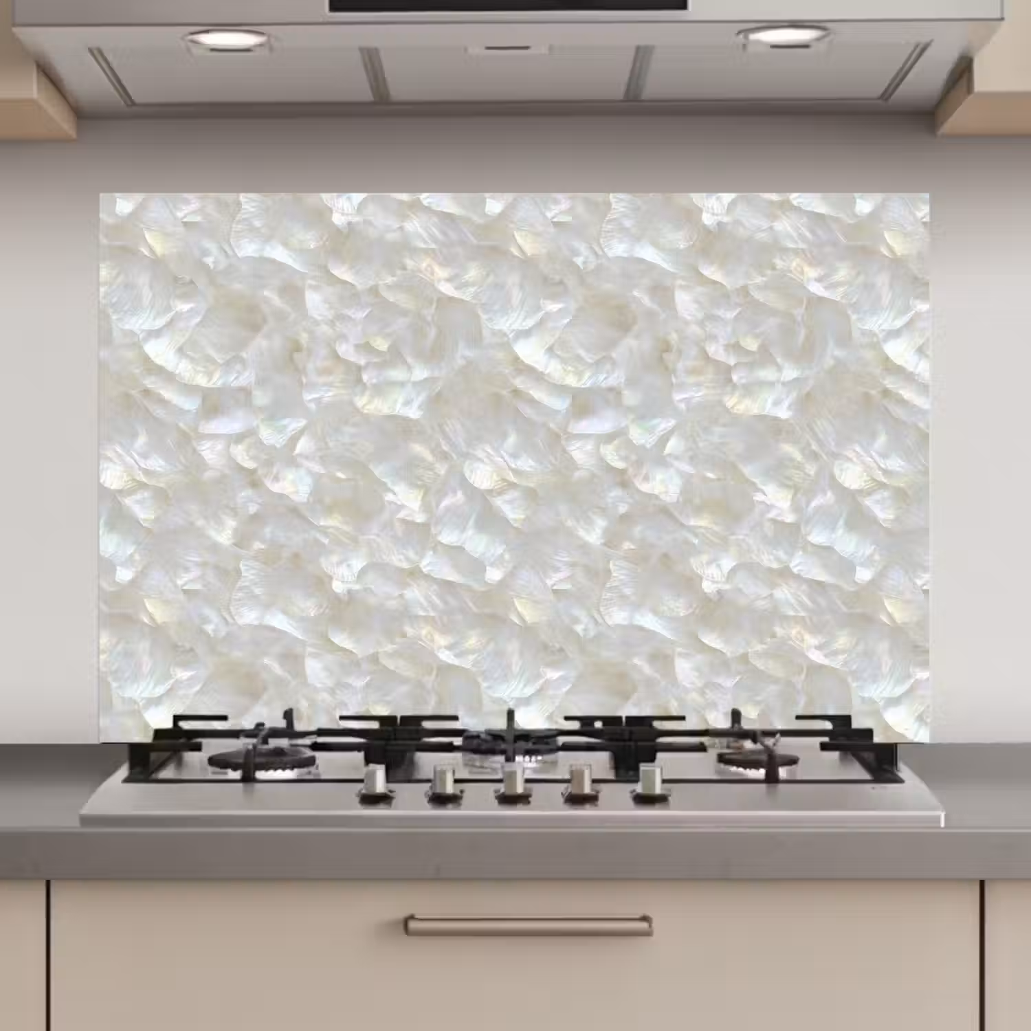 Parelmoerglans - Wit - Schelp keuken achterwand spatscherm klein 900 -3d_website