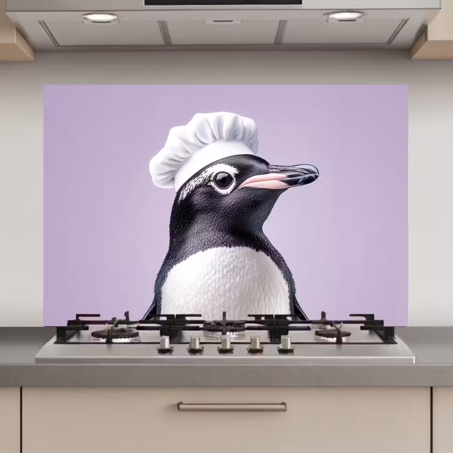 Pinguïn - Koksmuts - Lief - Paars keuken achterwand spatscherm klein -3d_website