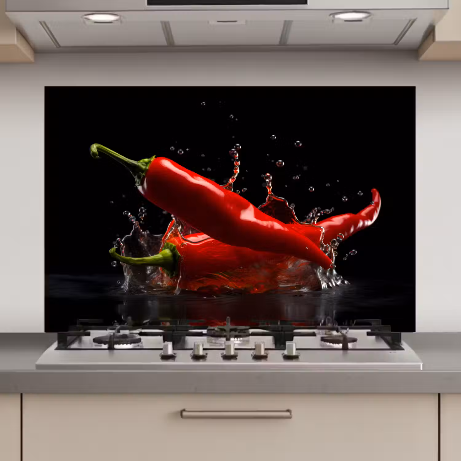 Peper - Rood - Zwart - Water - Groente keuken achterwand spatscherm klein -3d_website