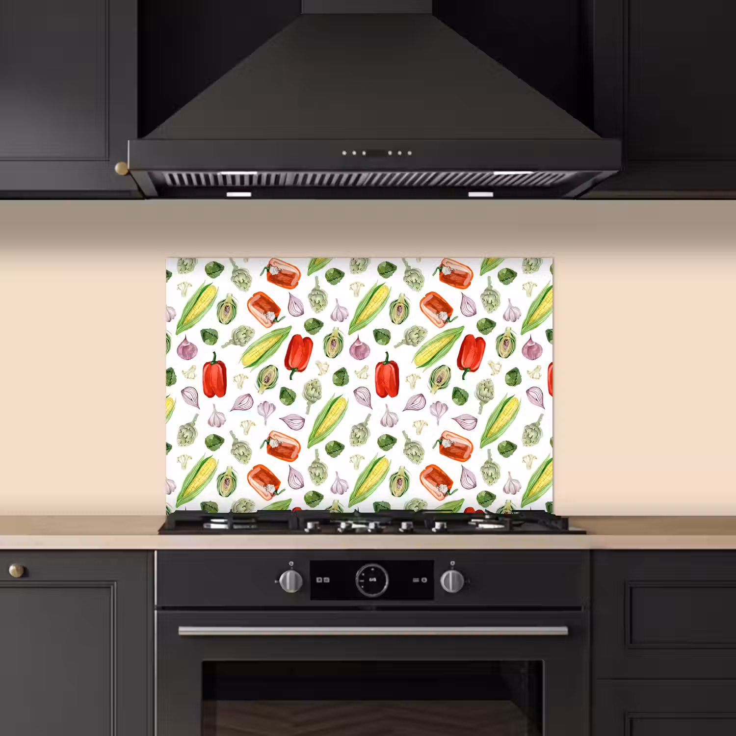 Paprika - Maïs - Patroon - Groente keuken achterwand spatscherm klein 900 -sfeer1