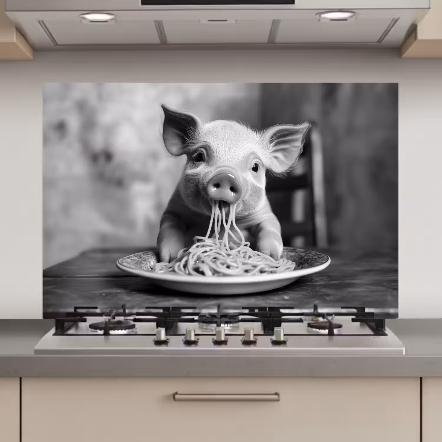 Varken - Schattig - Spaghetti - Zwart wit - Dier keuken achterwand spatscherm klein -3d_website