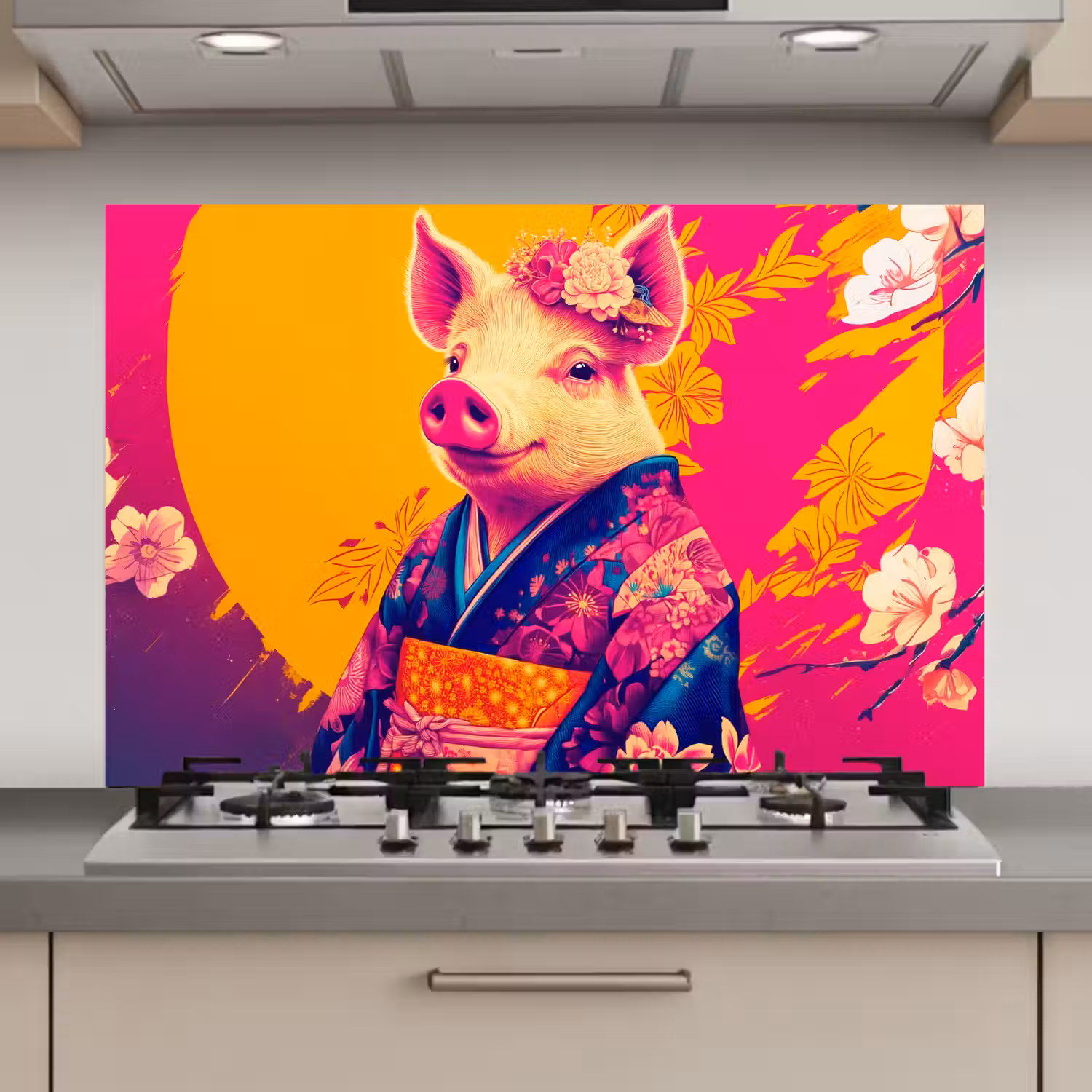 Varken - Bloemkroon - Kimono - Abstract keuken achterwand spatscherm klein -3d_website
