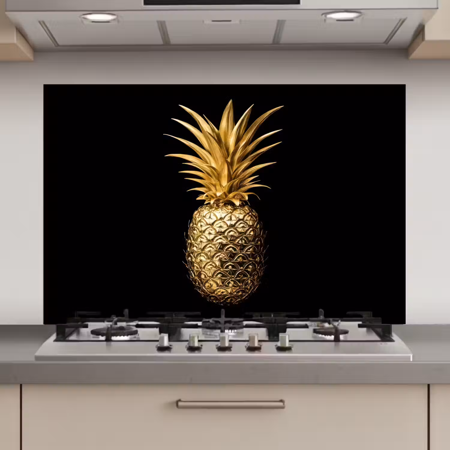 Ananas - Zwart - Goud - Luxe keuken achterwand spatscherm klein -3d_website