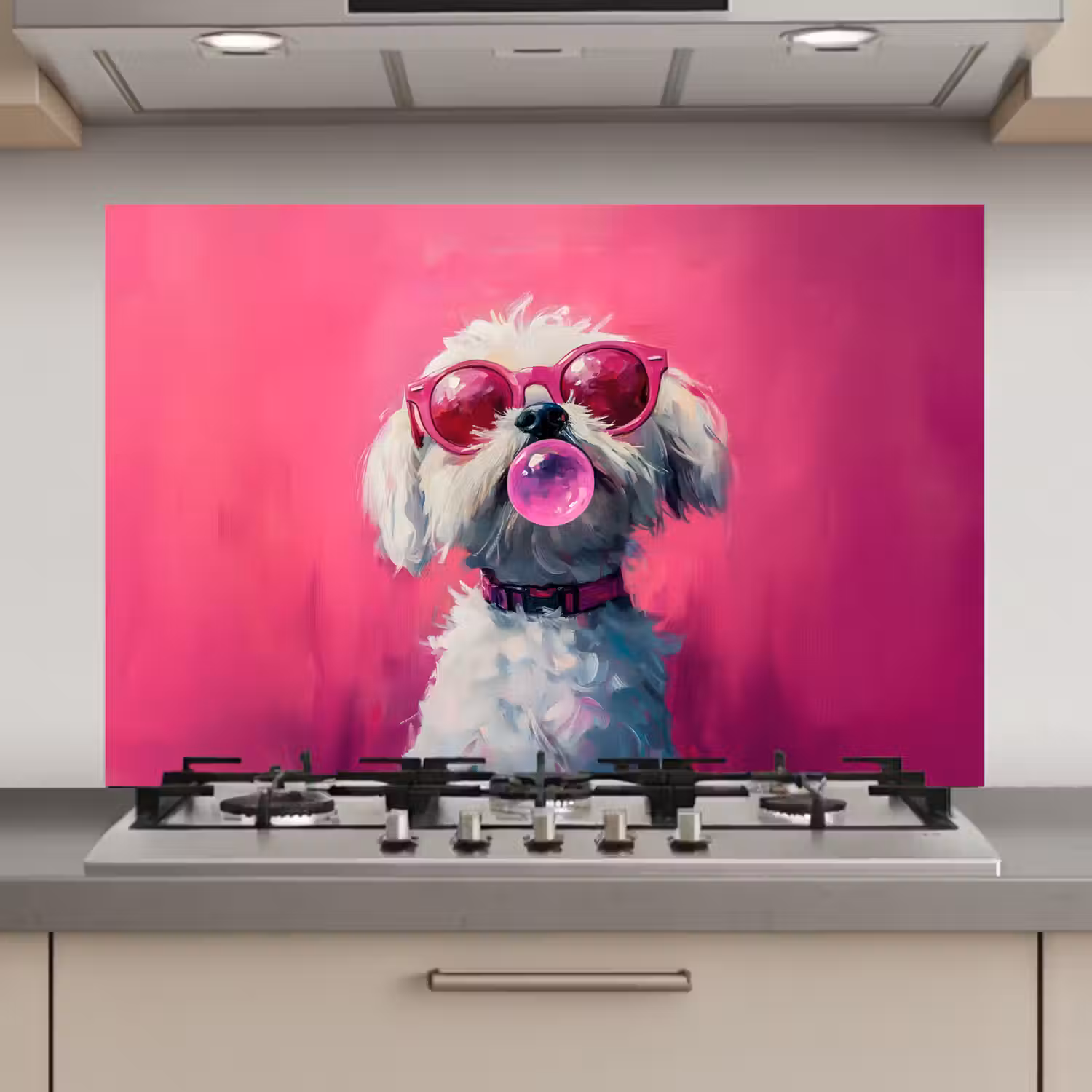 Pink - Hond - Bubbel keuken achterwand spatscherm klein -3d_website