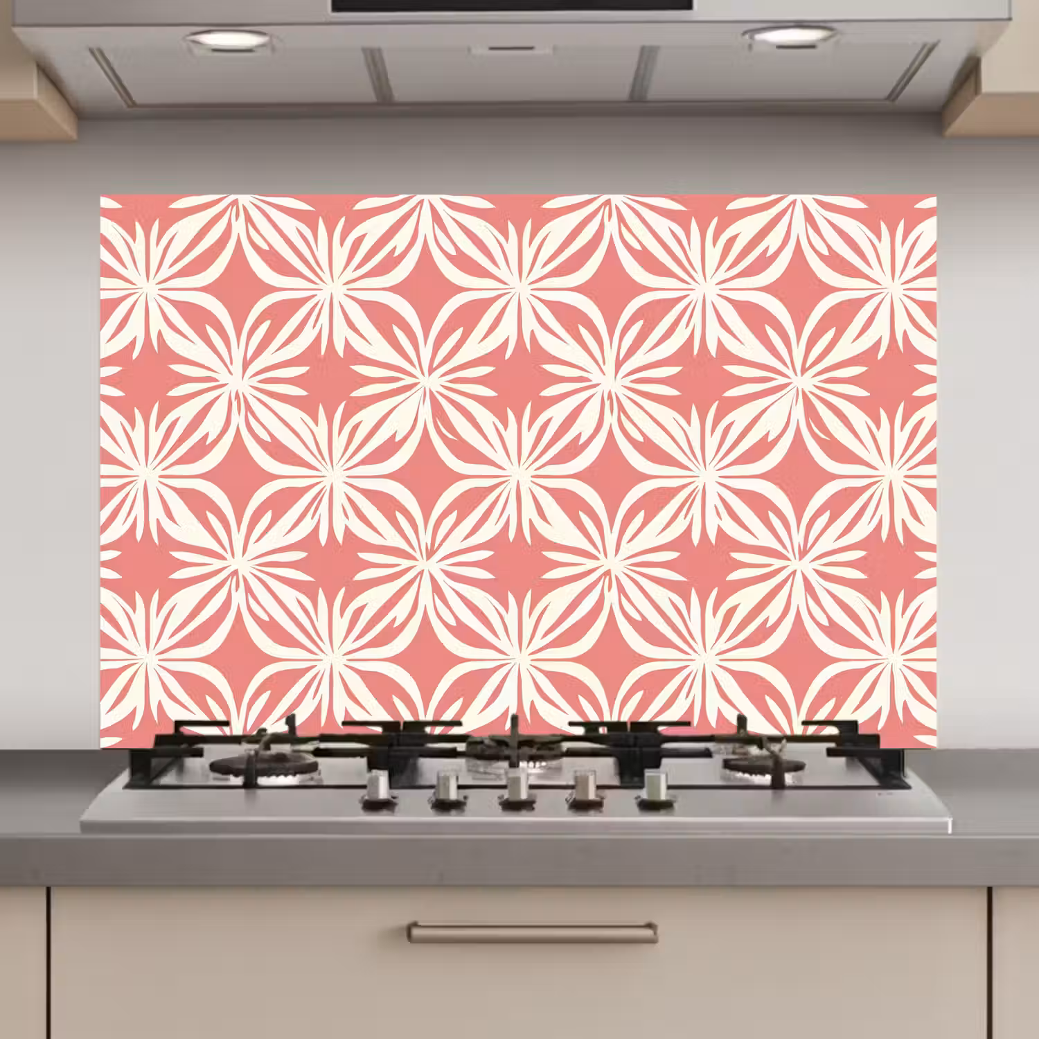 Roze - Bloemenmotief - Wit - Modern keuken achterwand spatscherm klein 900 -3d_website