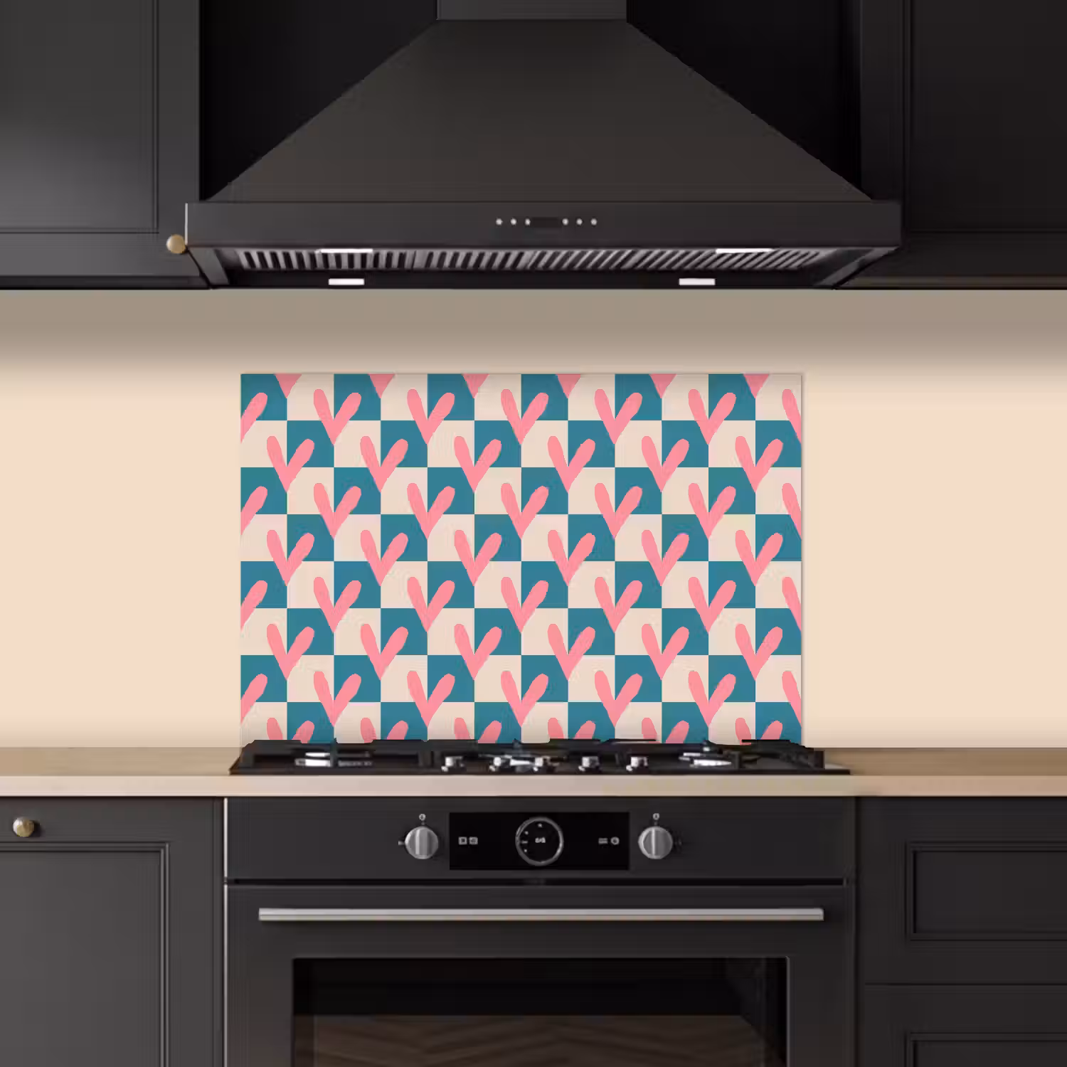 Vlakken - Hartjes - Patroon - Retro keuken achterwand spatscherm klein 900 -sfeer1
