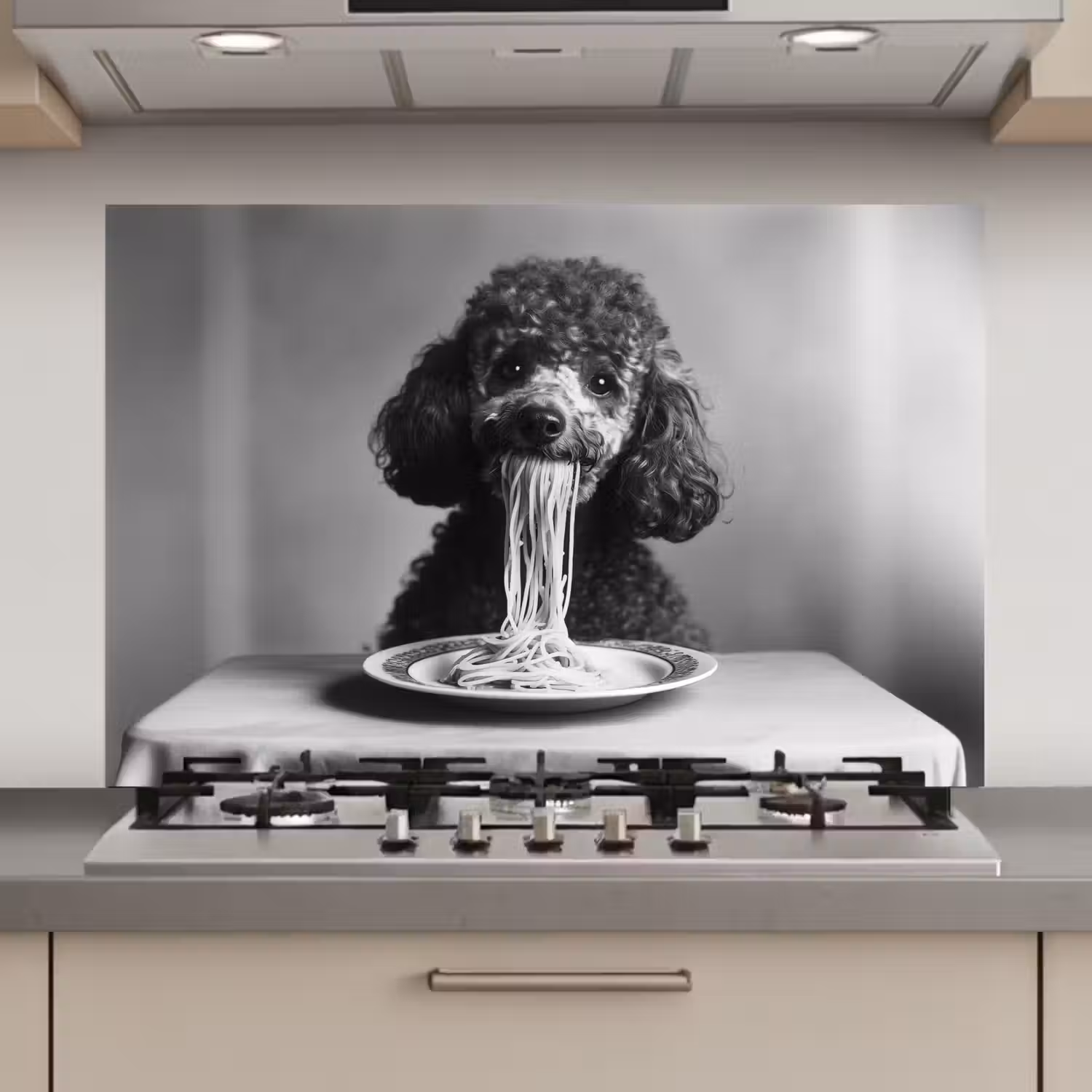 Poedel - Hond - Zwart - Wit - Schattig - Pasta keuken achterwand spatscherm klein -3d_website