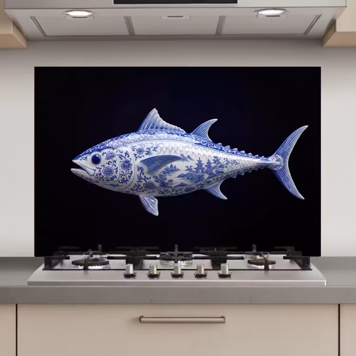 Porselein - Tonijn - Delfts - Blauw keuken achterwand spatscherm klein -3d_website