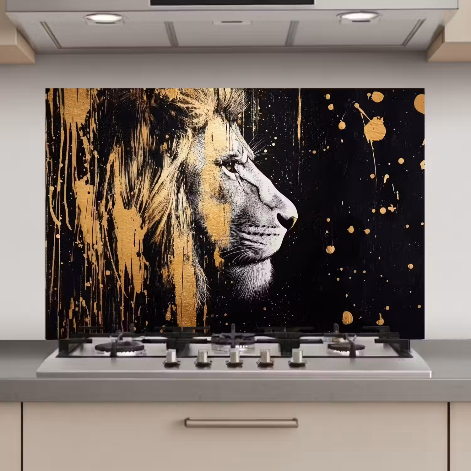 Portret - Leeuw - Abstract - Goud keuken achterwand spatscherm klein -3d_website