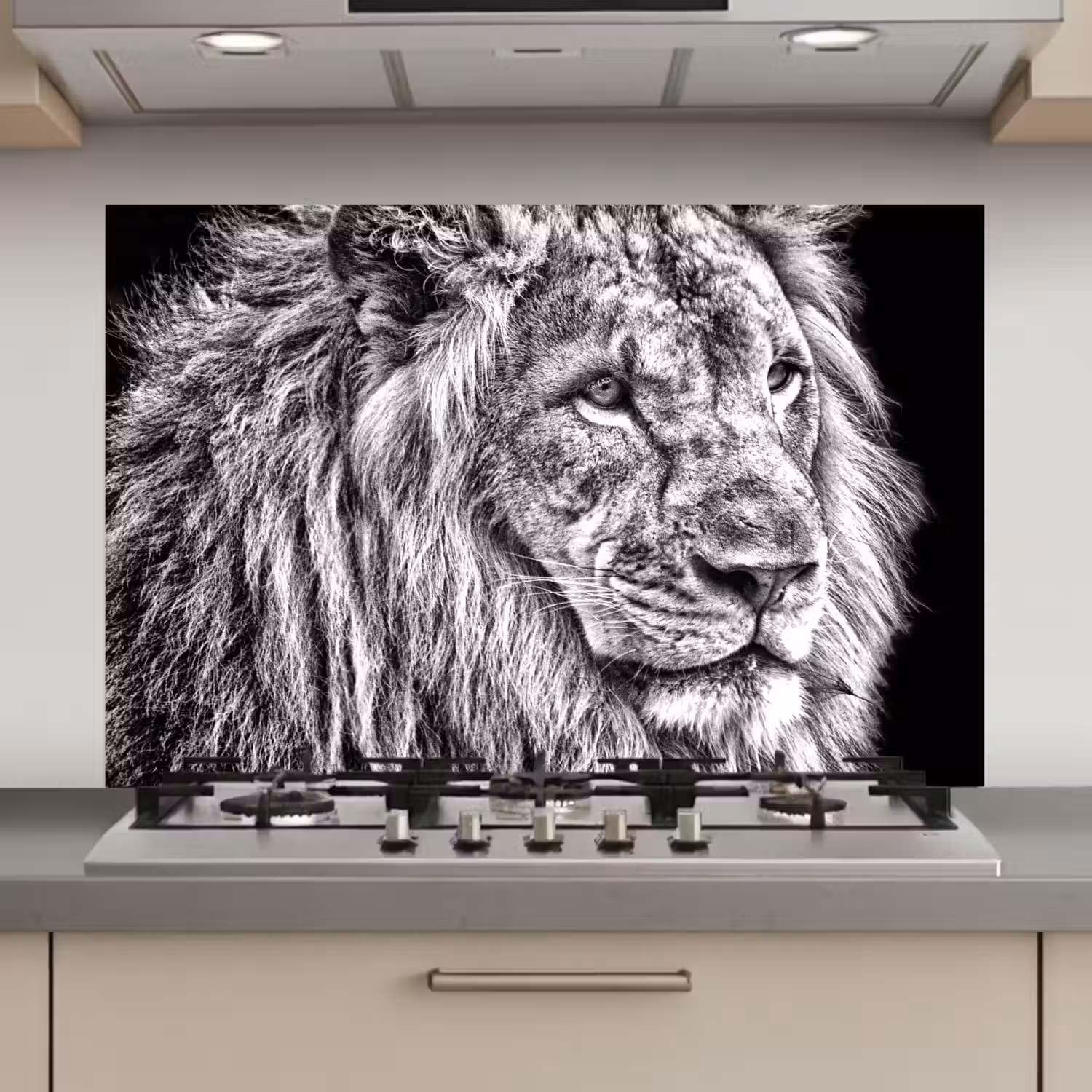 Portret - Leeuw - Zwart wit keuken achterwand spatscherm klein -3d_website
