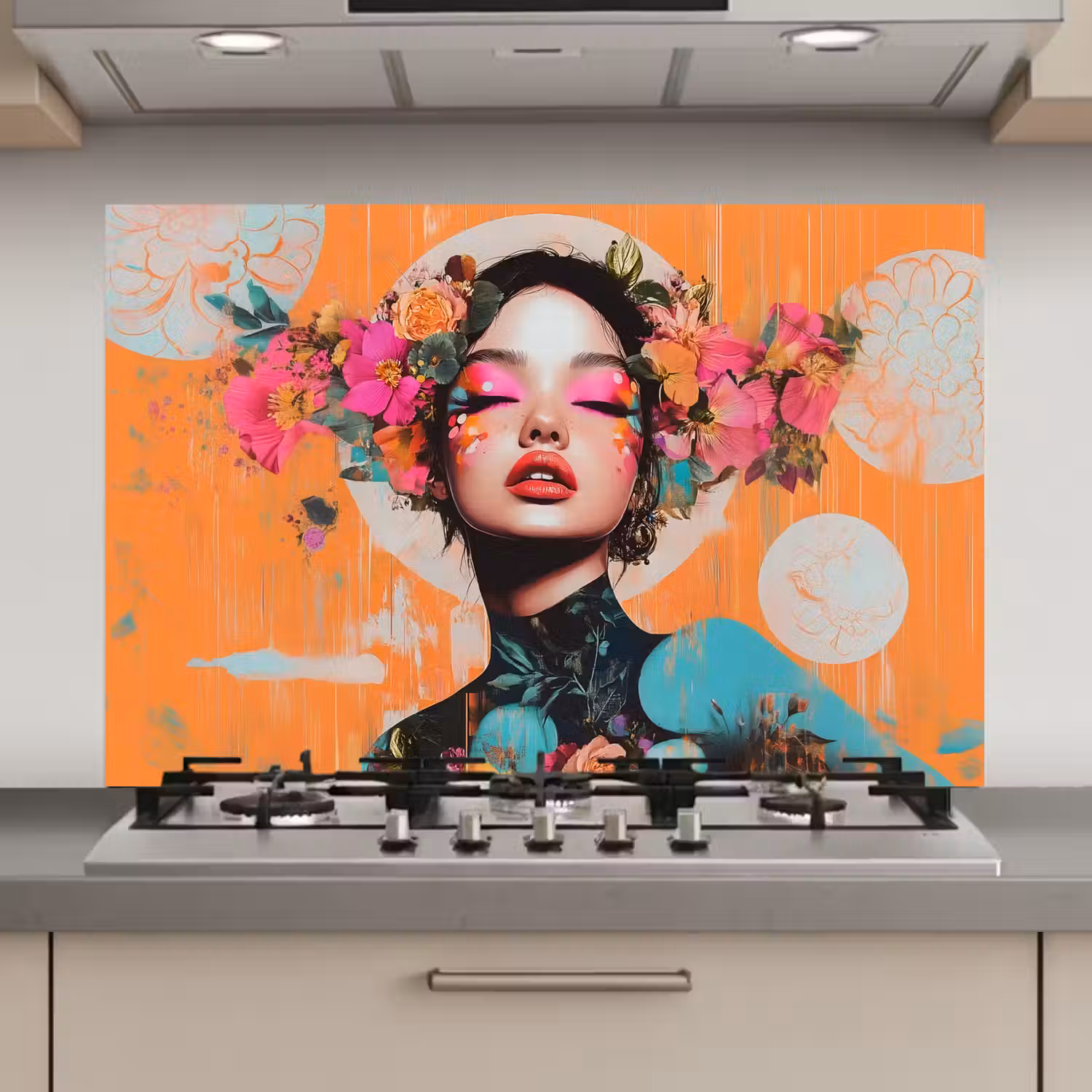 Portret - Vrouw - Abstract - Bloemen keuken achterwand spatscherm klein -3d_website