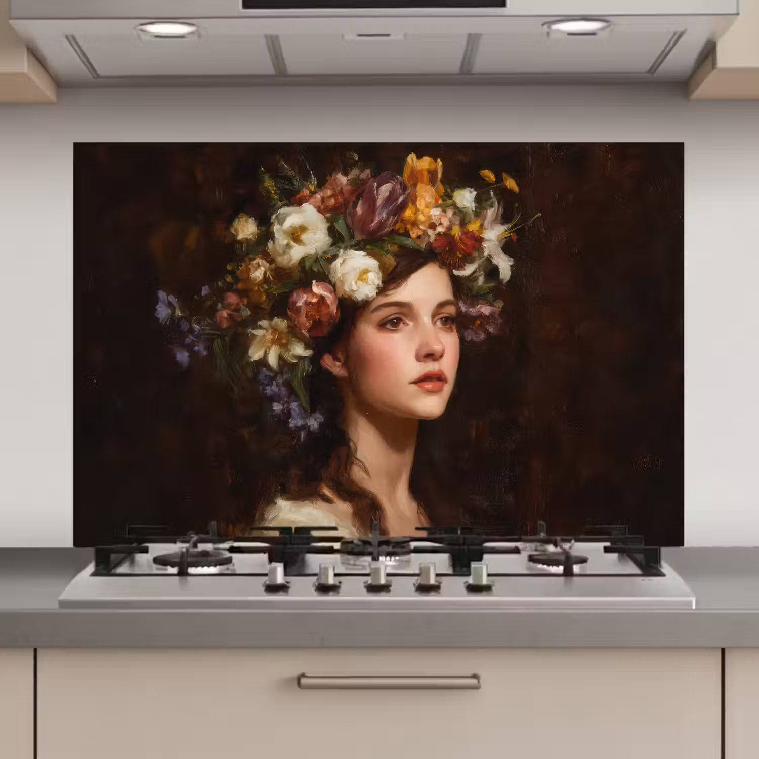 Portret - Vrouw - Bloemen keuken achterwand spatscherm klein -3d_website
