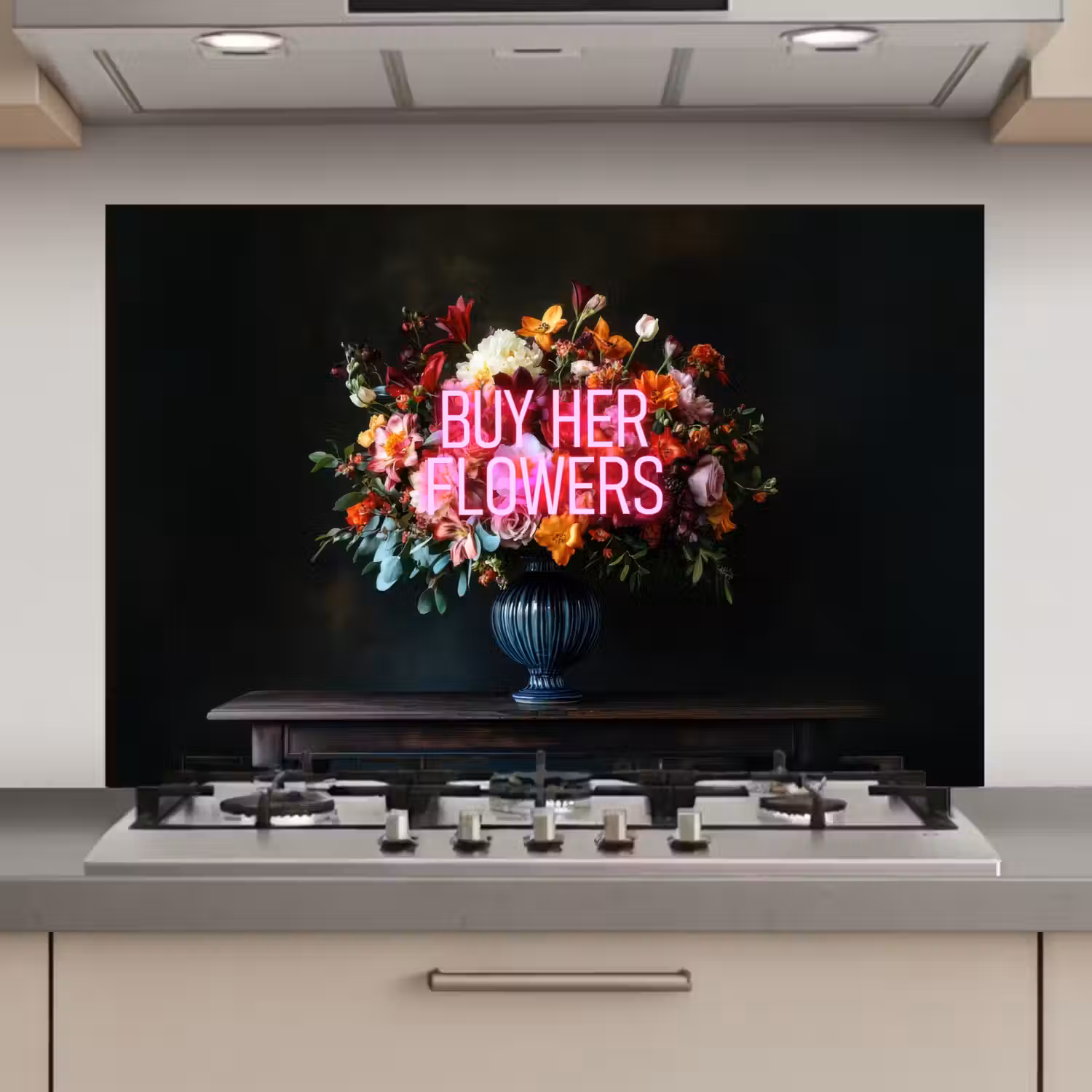Quote - Bloemen - Vaas - Neon keuken achterwand spatscherm klein -3d_website