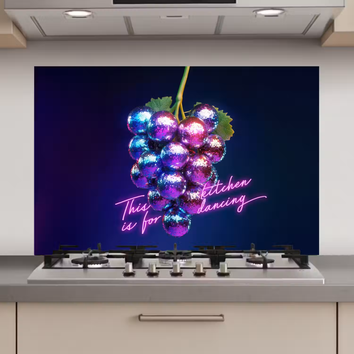 Quote - Neon - Disco - Druiven keuken achterwand spatscherm klein -3d_website