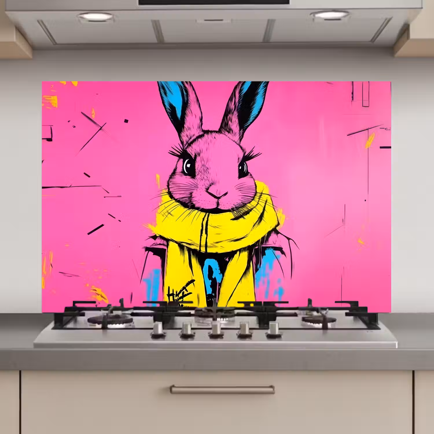 Konijn - Felroze - Sjaal - Abstract keuken achterwand spatscherm klein -3d_website