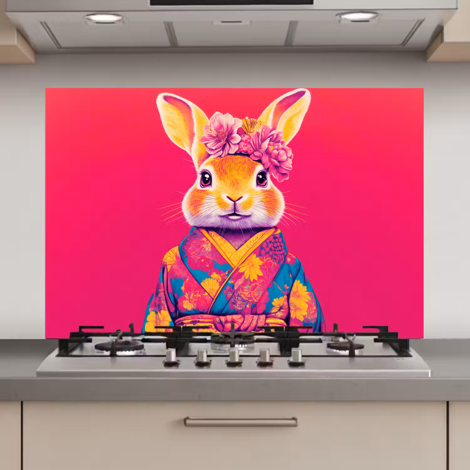 Konijn - Bloemen - Kleurrijk - Kimono keuken achterwand spatscherm klein -3d_website