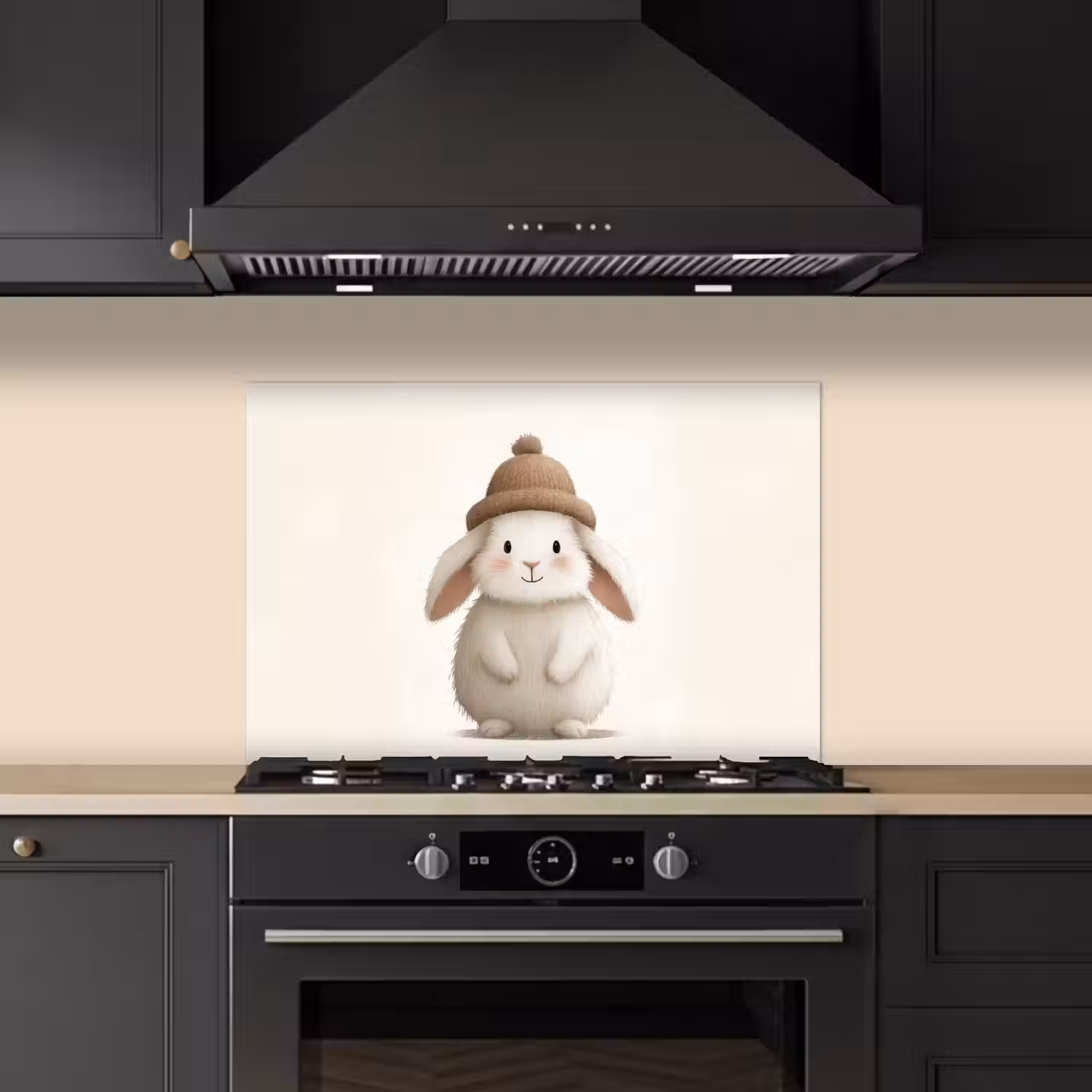 Konijn - Muts - Oren - Beige keuken achterwand spatscherm klein -sfeer1