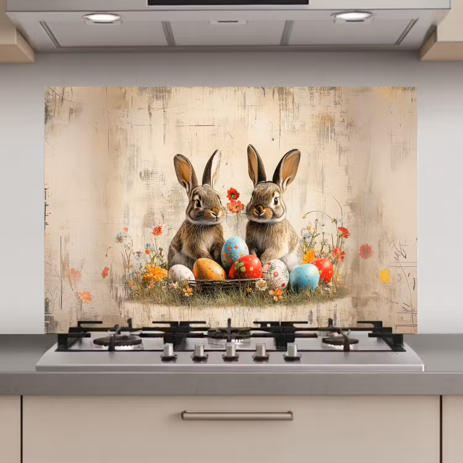 Konijnen - Bloemen - Eieren keuken achterwand spatscherm klein -3d_website