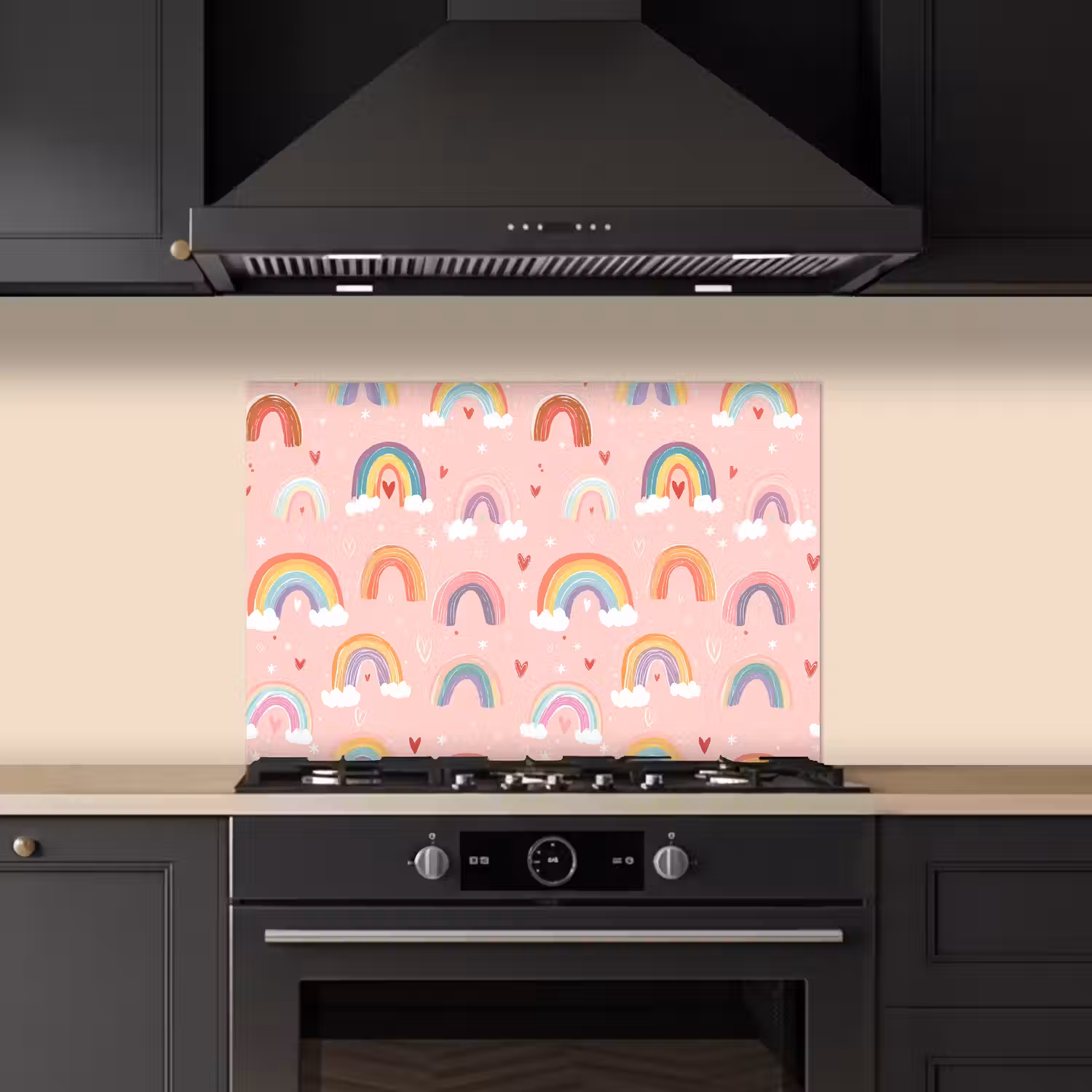 Regenboog - Patroon - Pastel keuken achterwand spatscherm klein -sfeer1