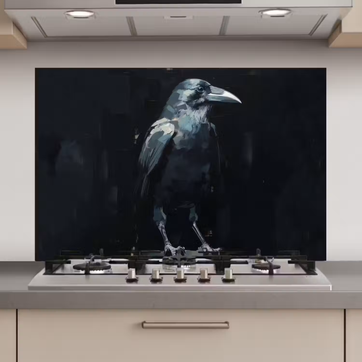 Raaf - Vogels - Zwart keuken achterwand spatscherm klein -3d_website