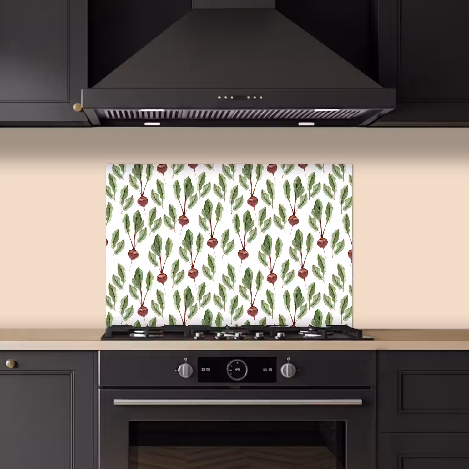 Rood - Bieten - Blad - Patroon keuken achterwand spatscherm klein 900 -sfeer1